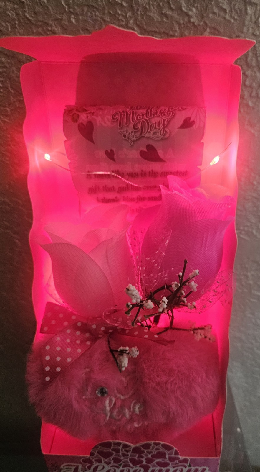 LED Pink Artificial Rose & Baby’s-Breath Flower Box Arrangement Mother’s Day