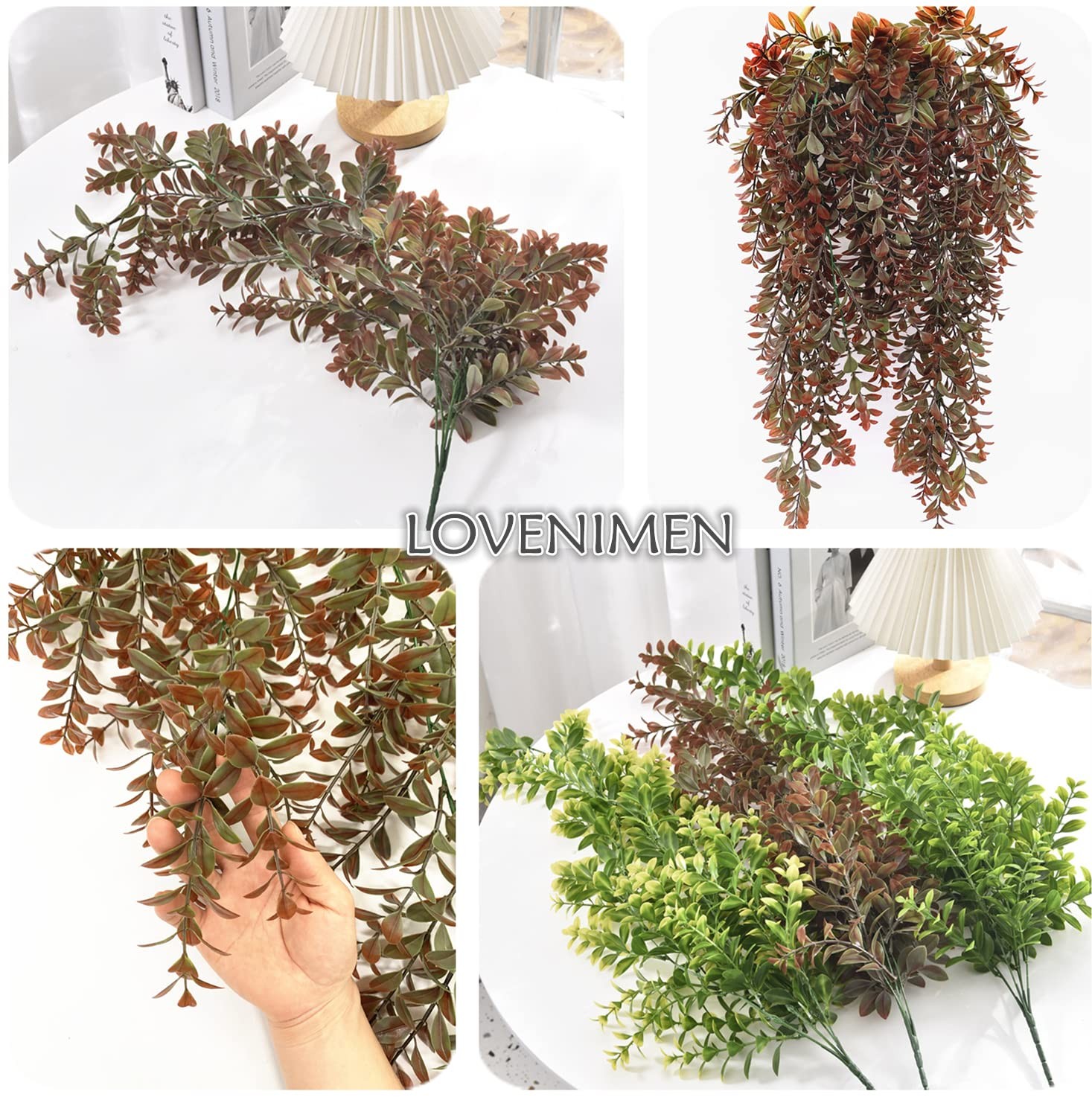 Artificial Hanging Plants Red 4 Pack, Brown Leaves Fake Vines Decoration Plas…