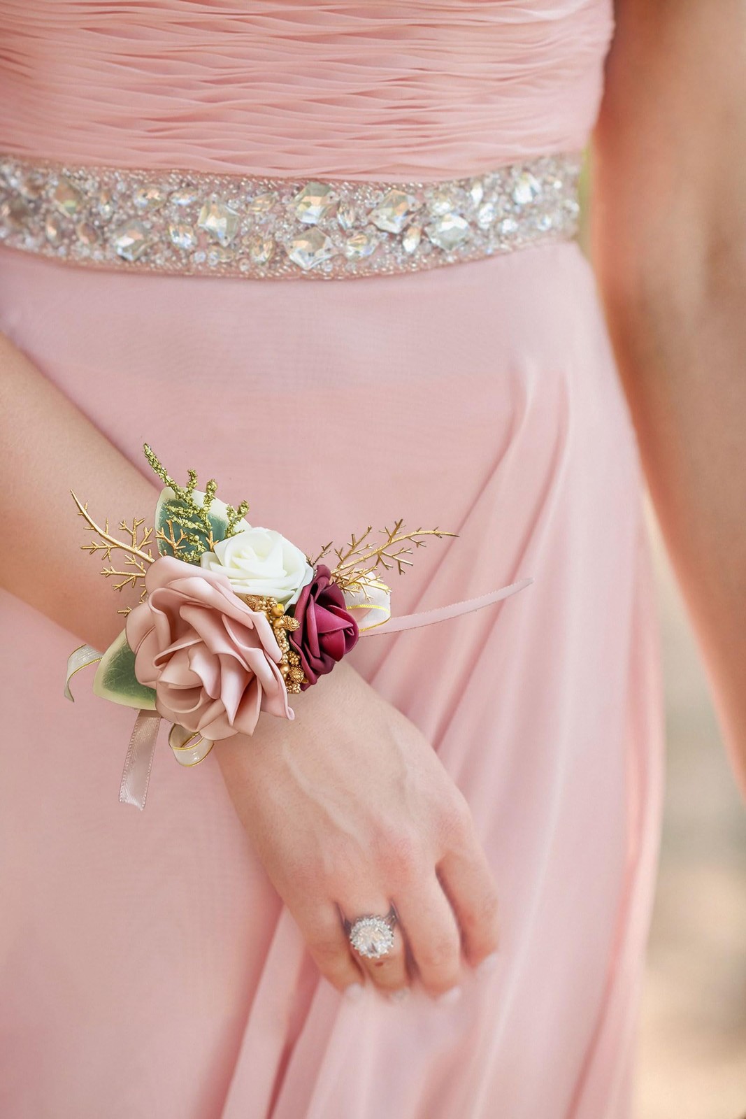 Blush Pink Wrist Corsage Wristlet and Boutonniere Set for Wedding Prom