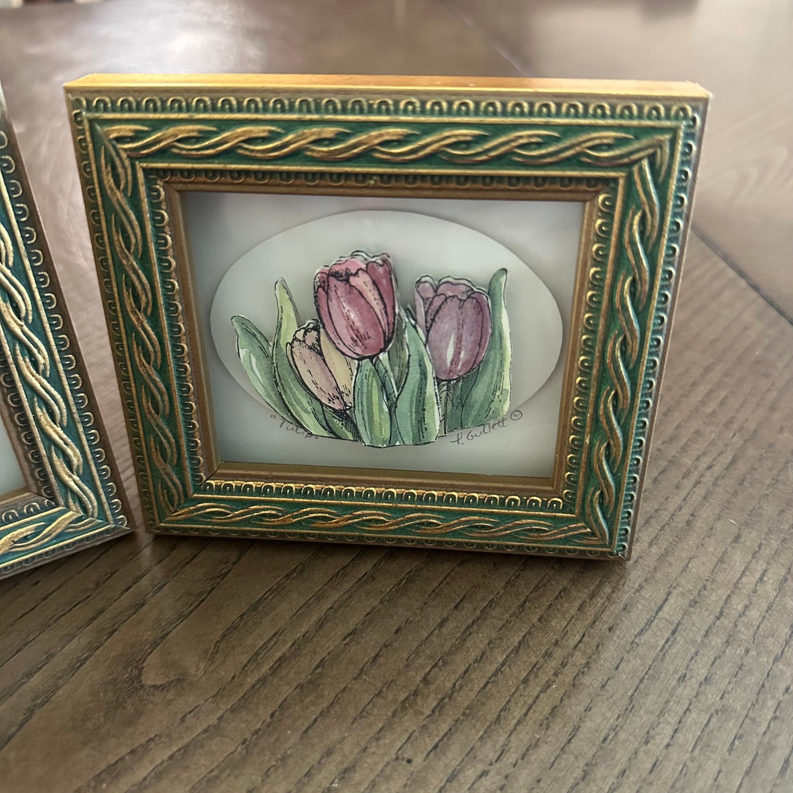 Patsy Gullett Sculptured Minis 3D Paper Tole Art Set Wisteria Tulips Framed 4×5