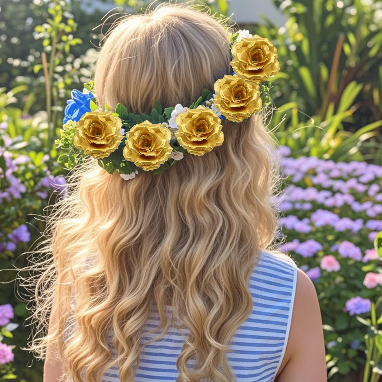 Artificial Flowers Rose Flower Head Silk 3in with Stem 50 Pcs Gold
