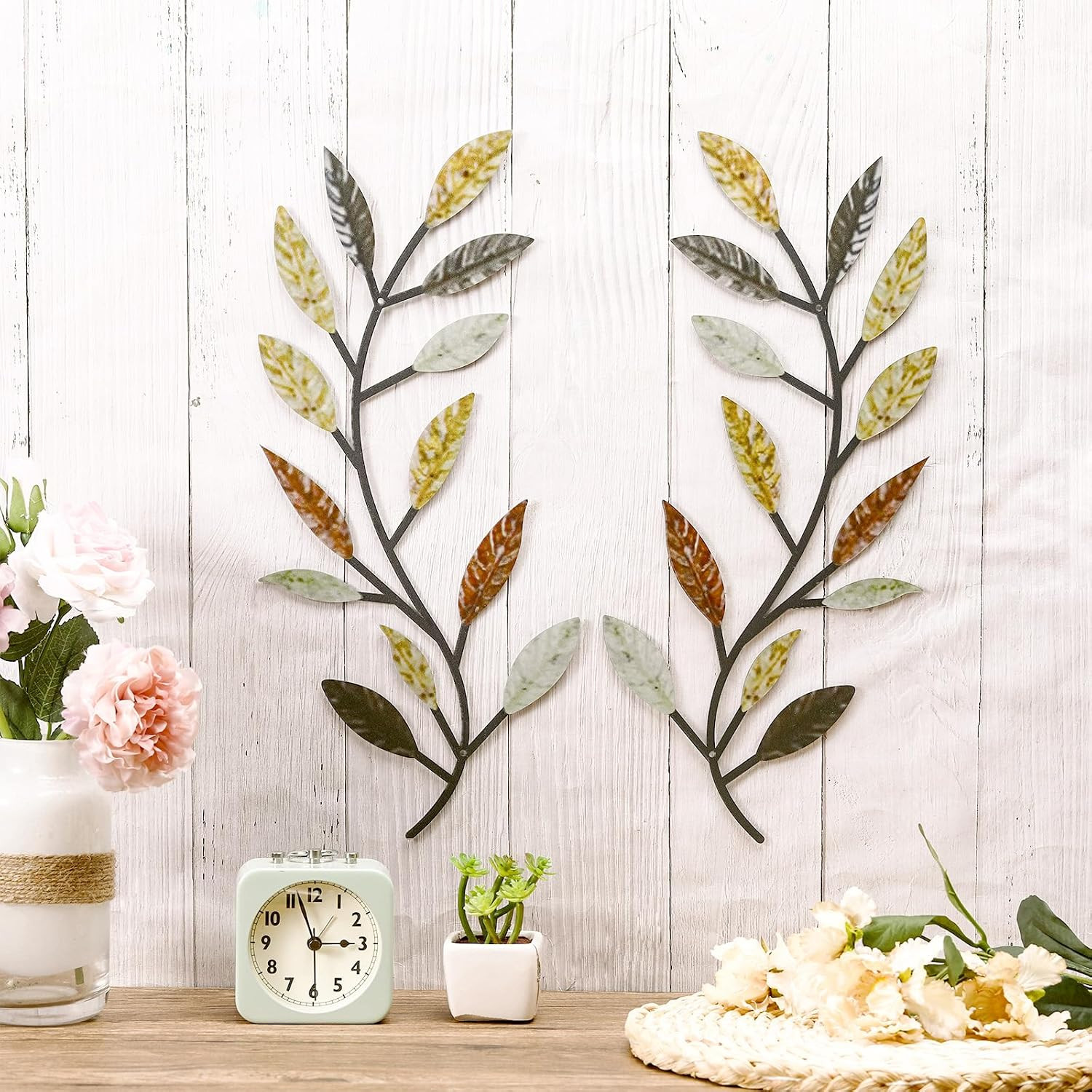 2 Pieces Metal Tree Leaf Wall Decor Vine Olive Branch Leaf Wall Art