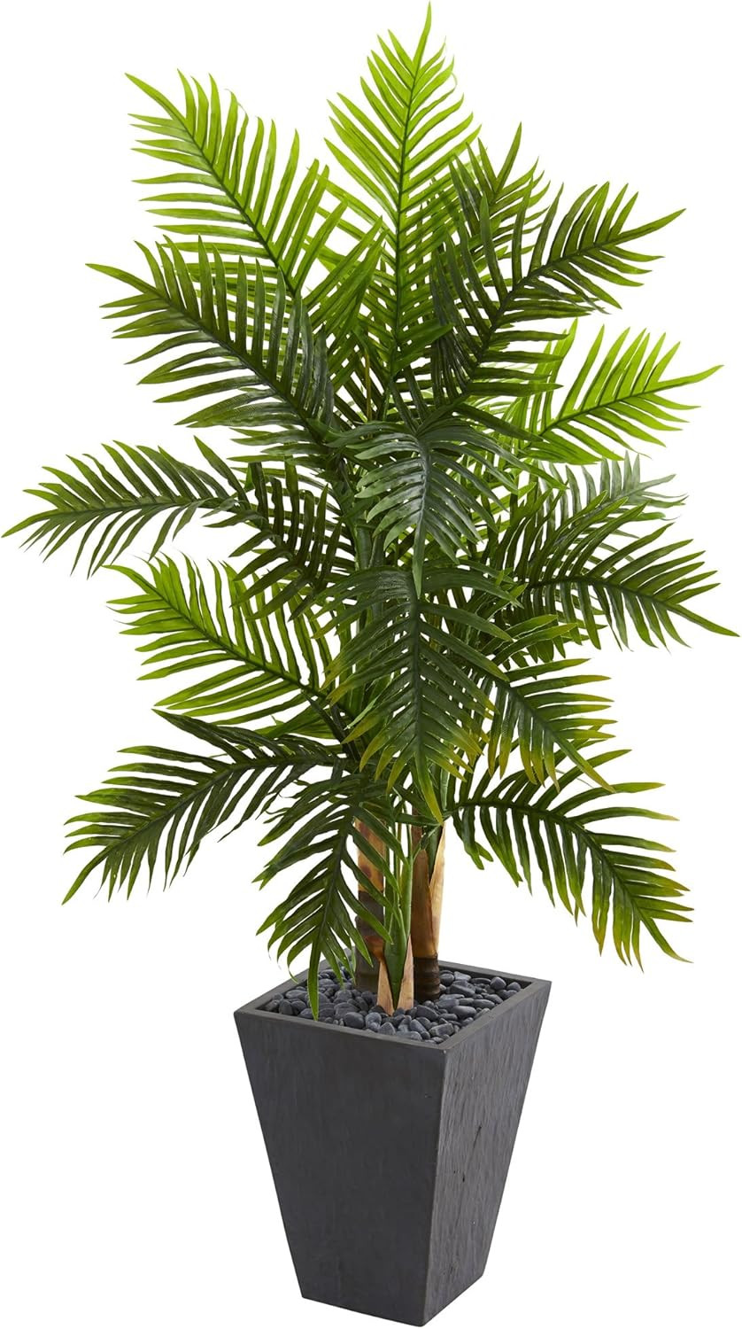 Real Touch 5.5Ft Areca Palm Tree in Slate Planter –
