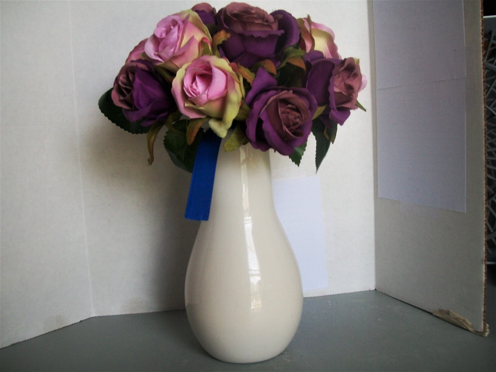 Ashland White Vase Artificial Assorted Color Roses and Greenery