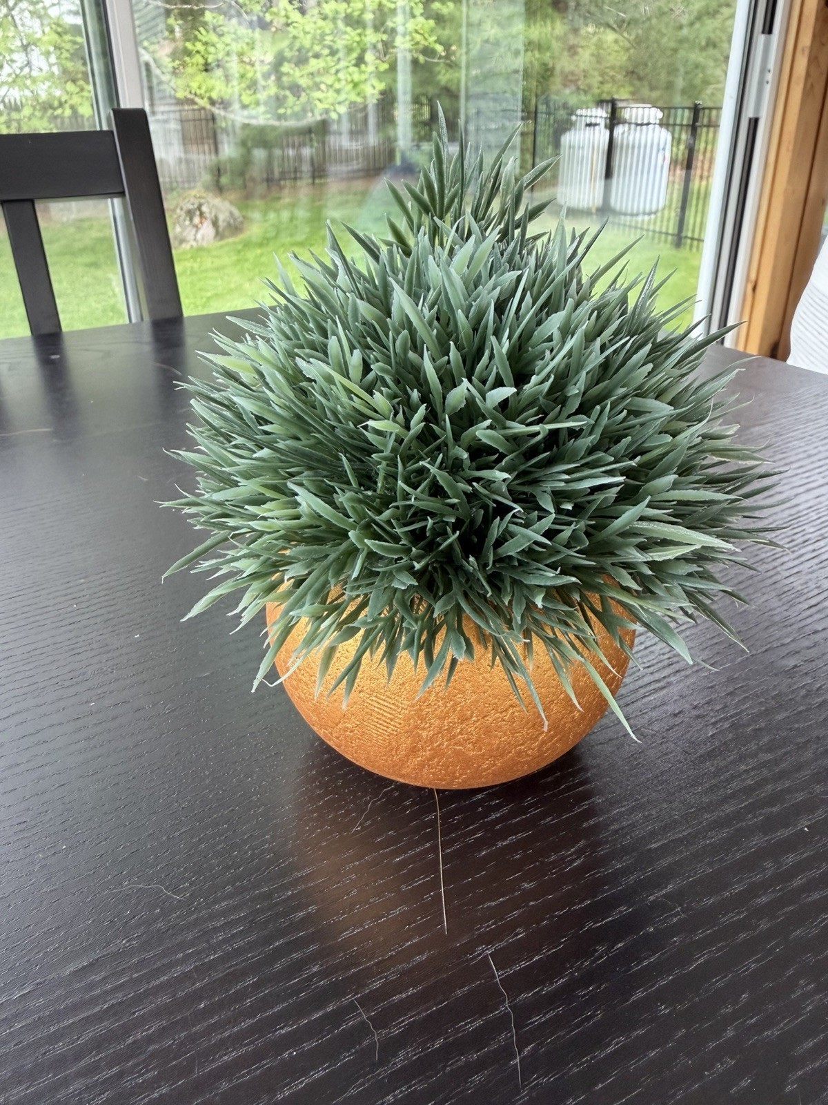 Artificial Green Grass Ball Houseplant in Round Gold Pot, 5ish in Tall