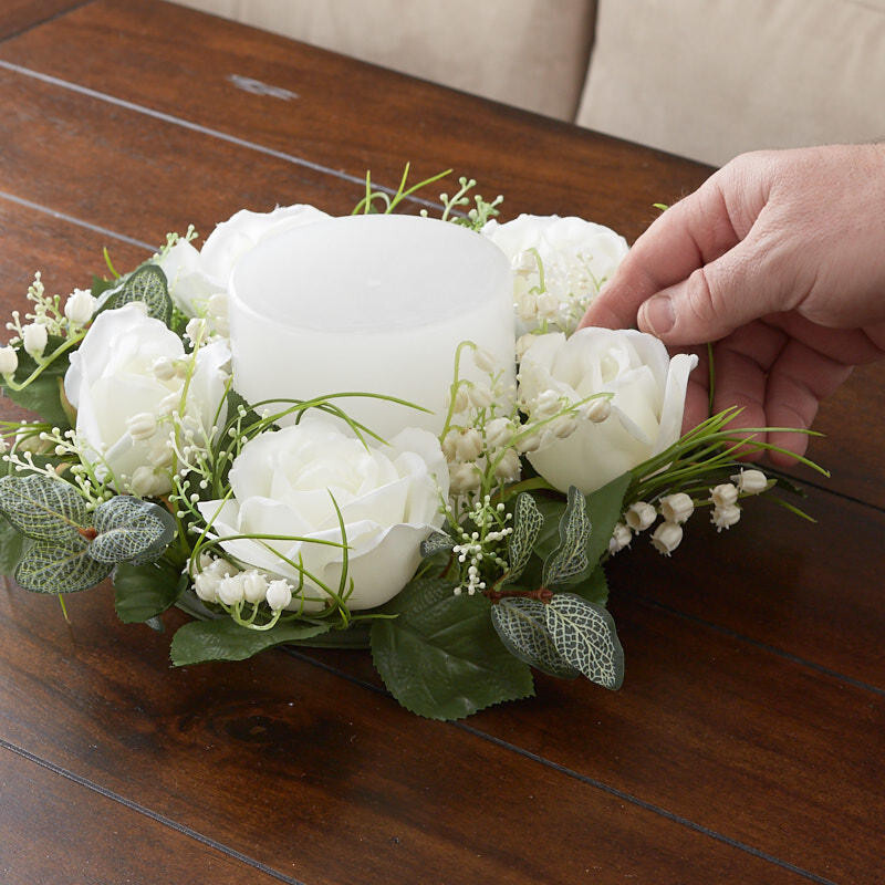 11″ Artificial Creamy White Rose Floral Candle Ring