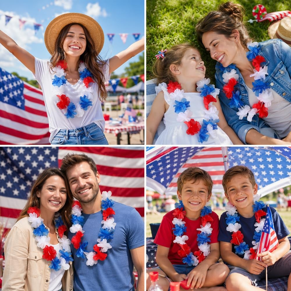 Red White and Blue Leis 24 pcs 4th of July Leis Patriotic Leis Bulk Fourth of…