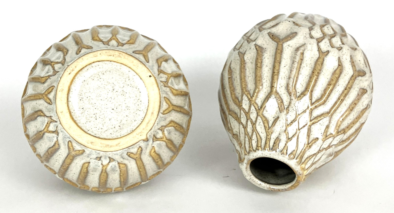 Ceramic Flower Vase Pair With Geometric Brown and Grey Design – 4.5″ H x 3.5″ W
