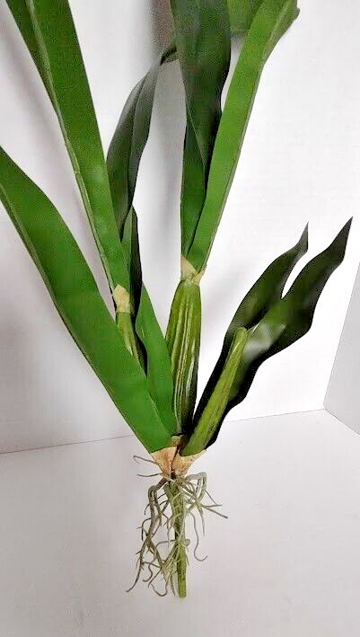 Artificial Oncidium orchid leaf bush with roots. Silk orchids.