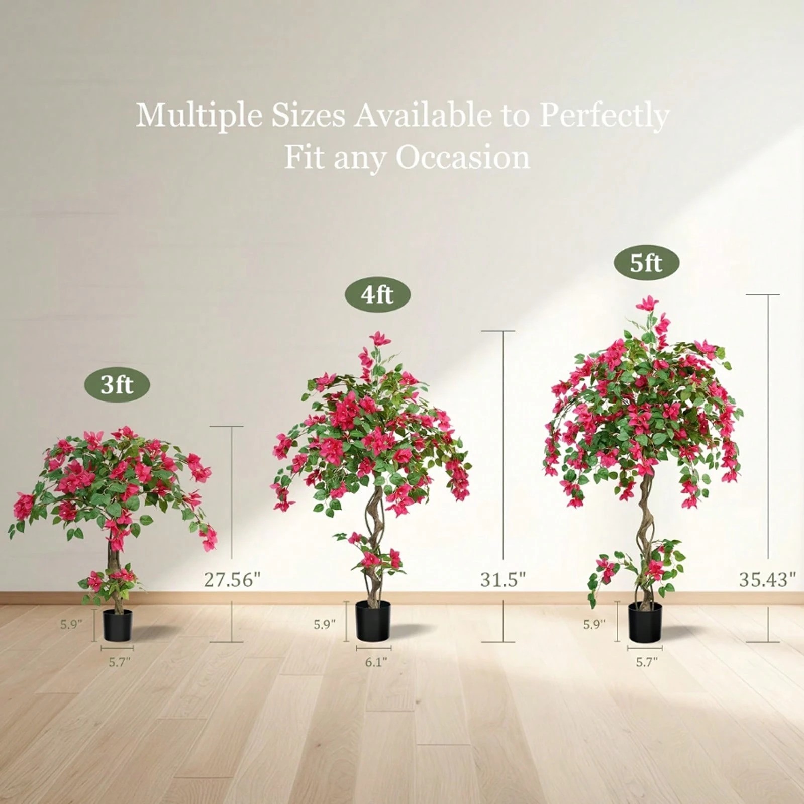 Artificial Bougainvillea Tree Pink Flowers Faux Plant 3 4 5 FT Indoor Outdoor