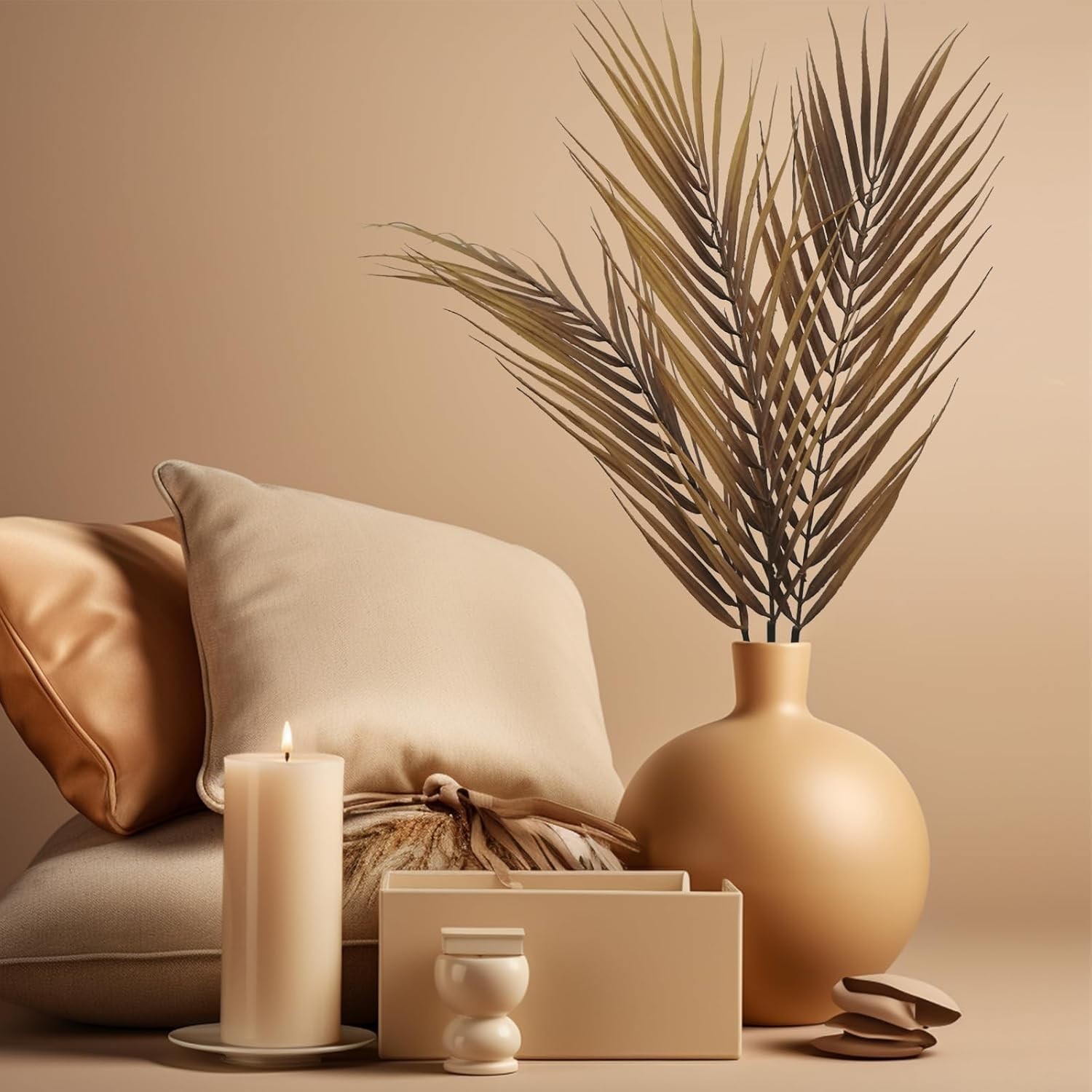 Vibrant 8-Piece Plastic Faux Palm Leaves – Ideal for Weddings & Autumn Displays