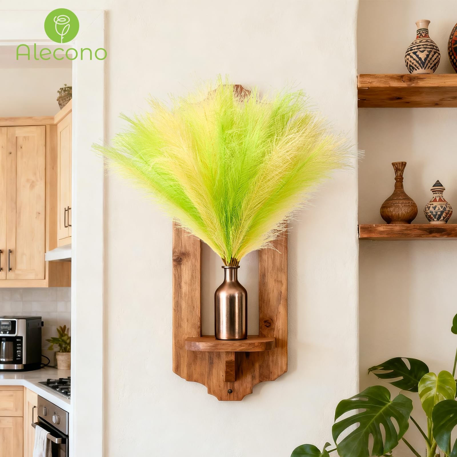 Pampas Grass 17in 𝟯𝟬𝙋𝙘𝙨, Yellow and Green Artificial Faux Fluffy Pampas …