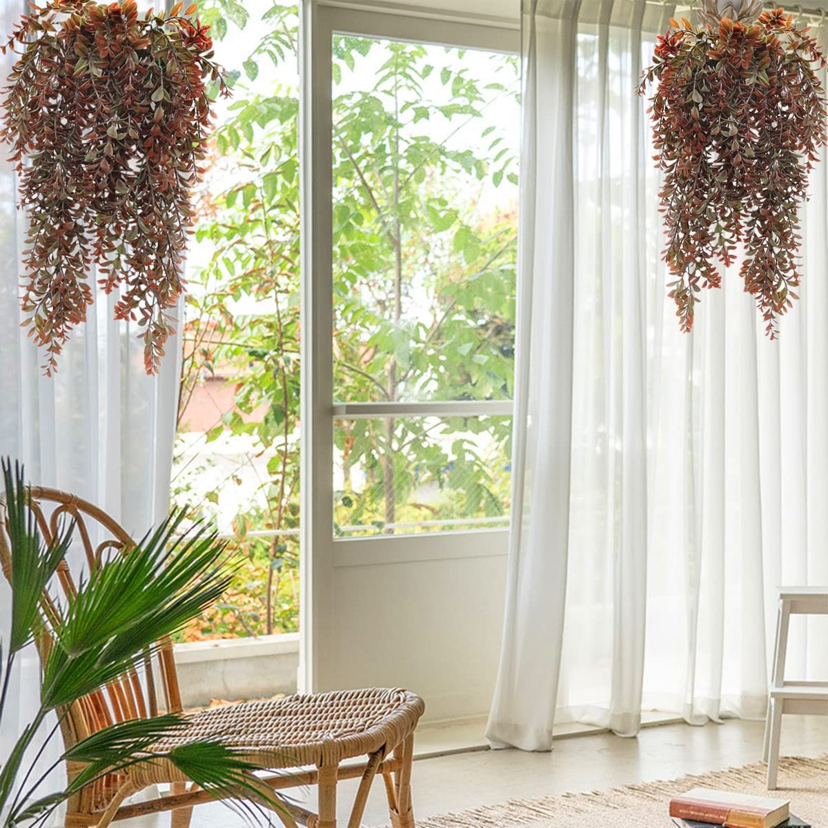 Artificial Hanging Plants Red 4 Pack, Brown Leaves Fake Vines Decoration Plas…