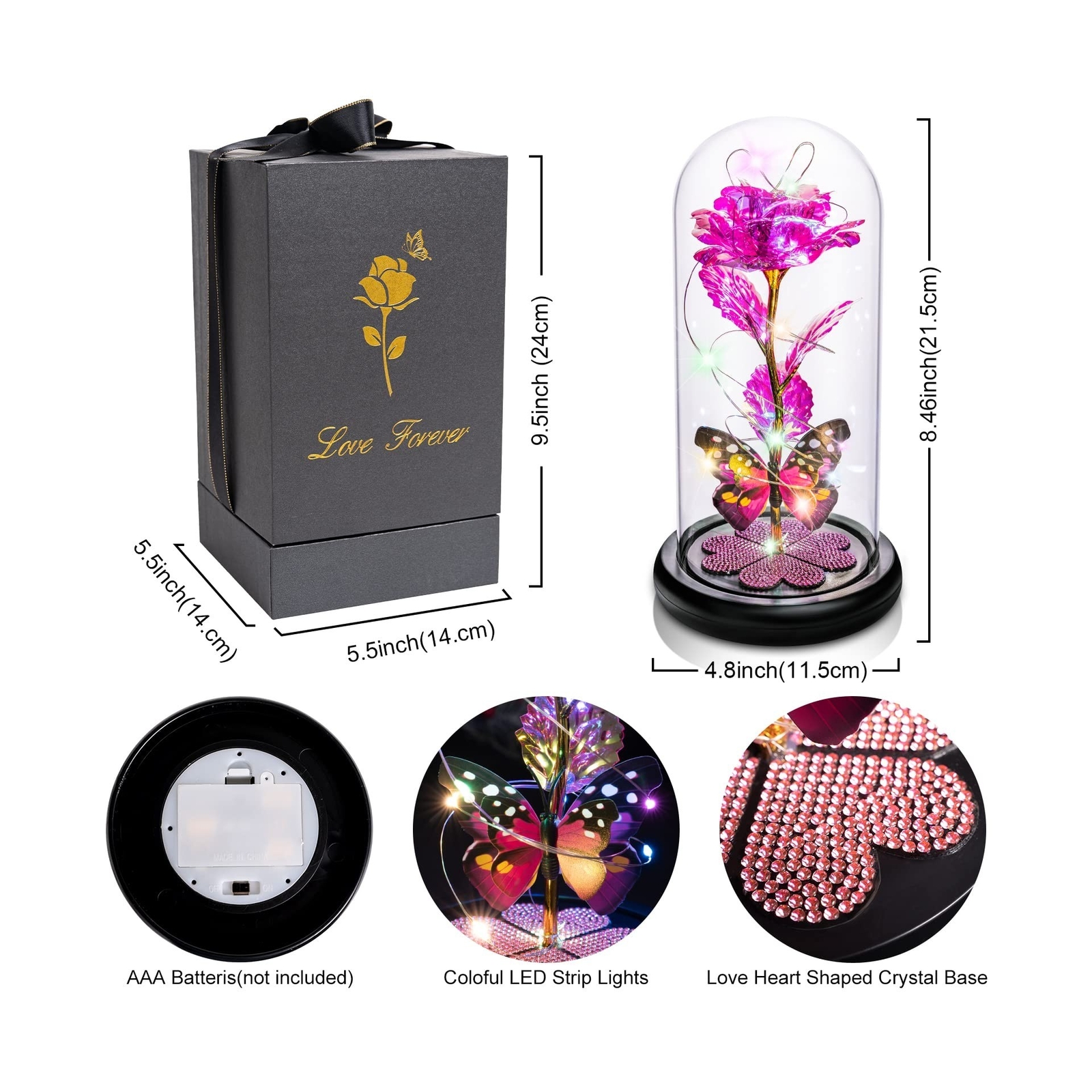 Womens Gifts for Christmas Galaxy Glass Rose Forever Eternal Crystal Flower B…