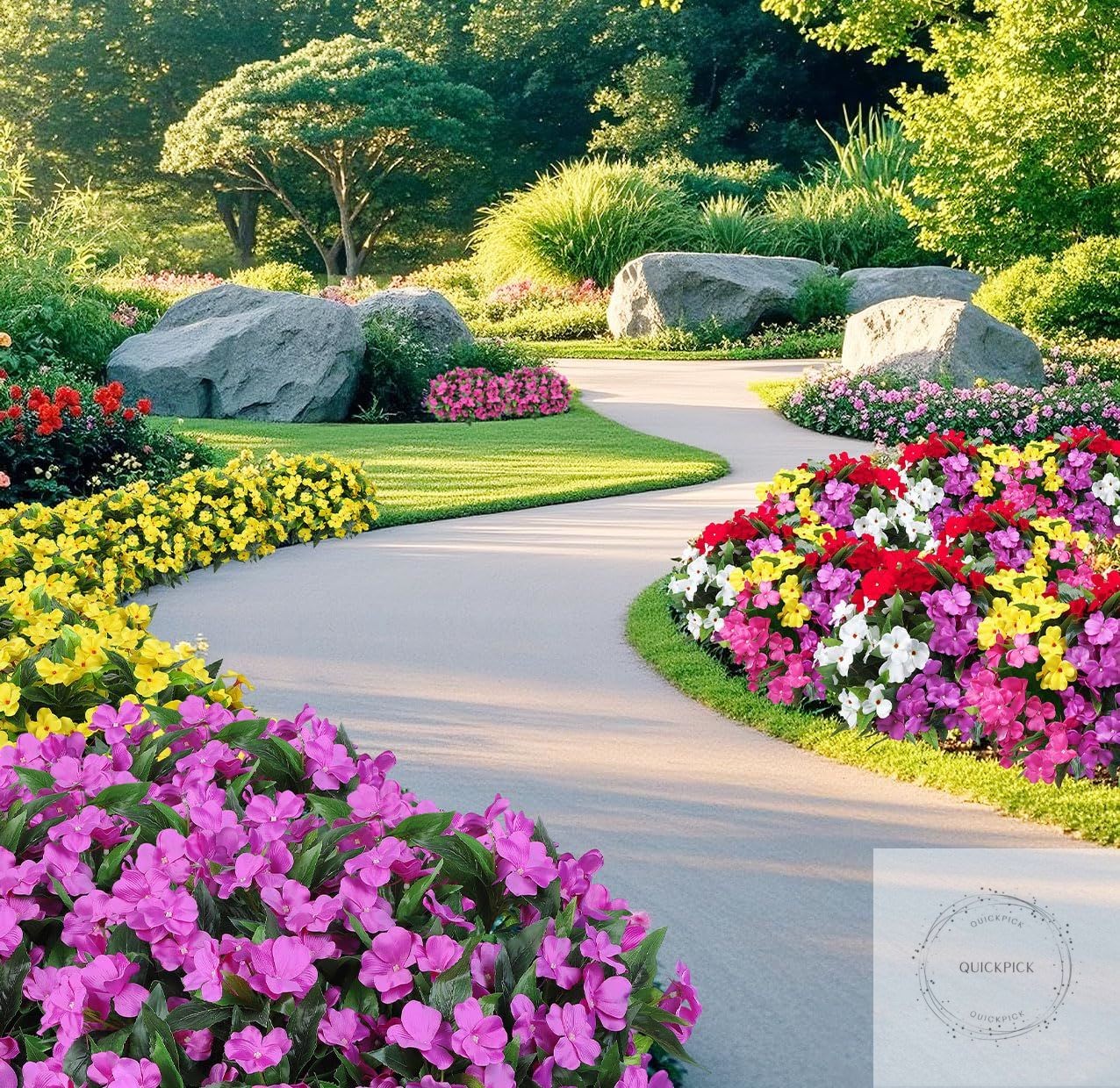 6 Bundles Artificial Impatiens Flowers for Outdoors Decoration, Silk Flowers