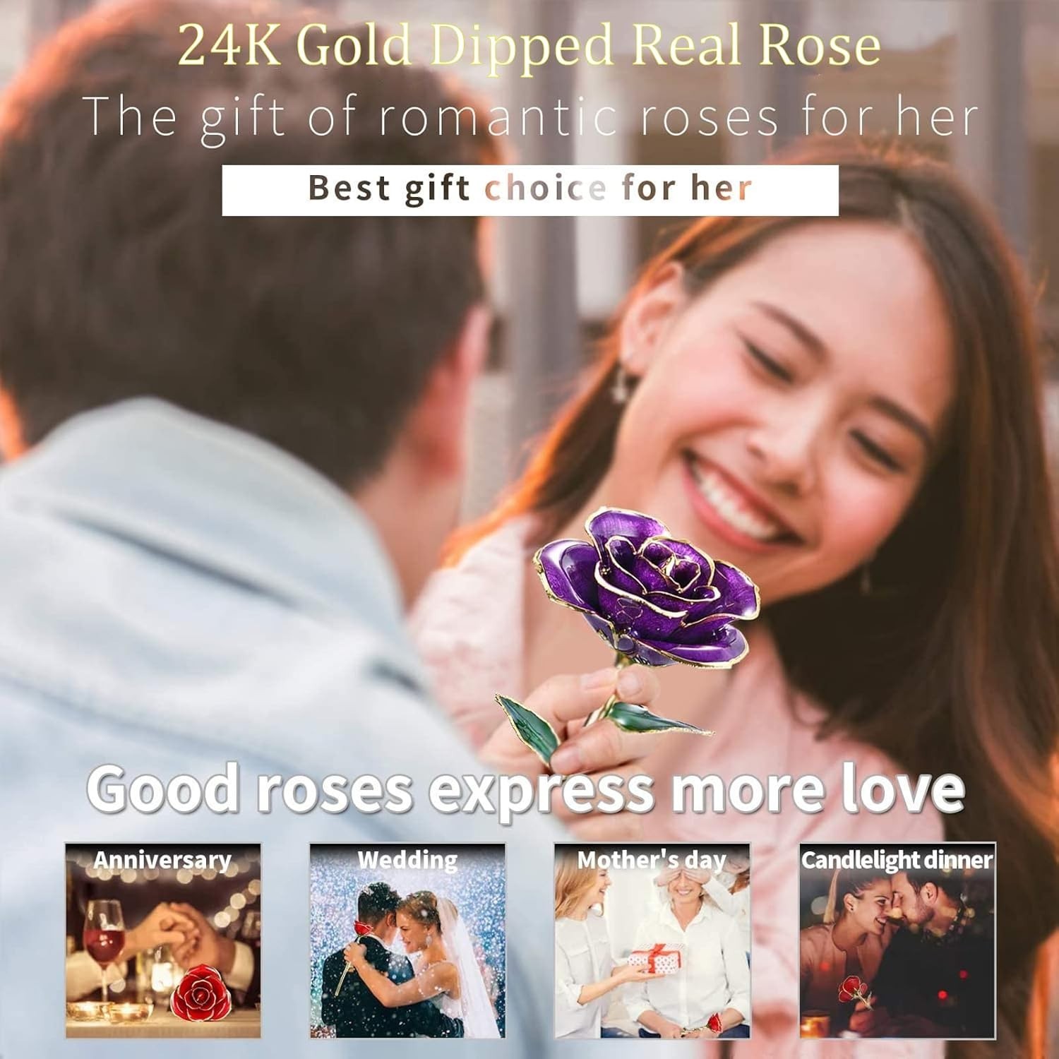 Unique 24k Gold Dipped Purple Rose – Perfect Anniversary and Wedding Gift