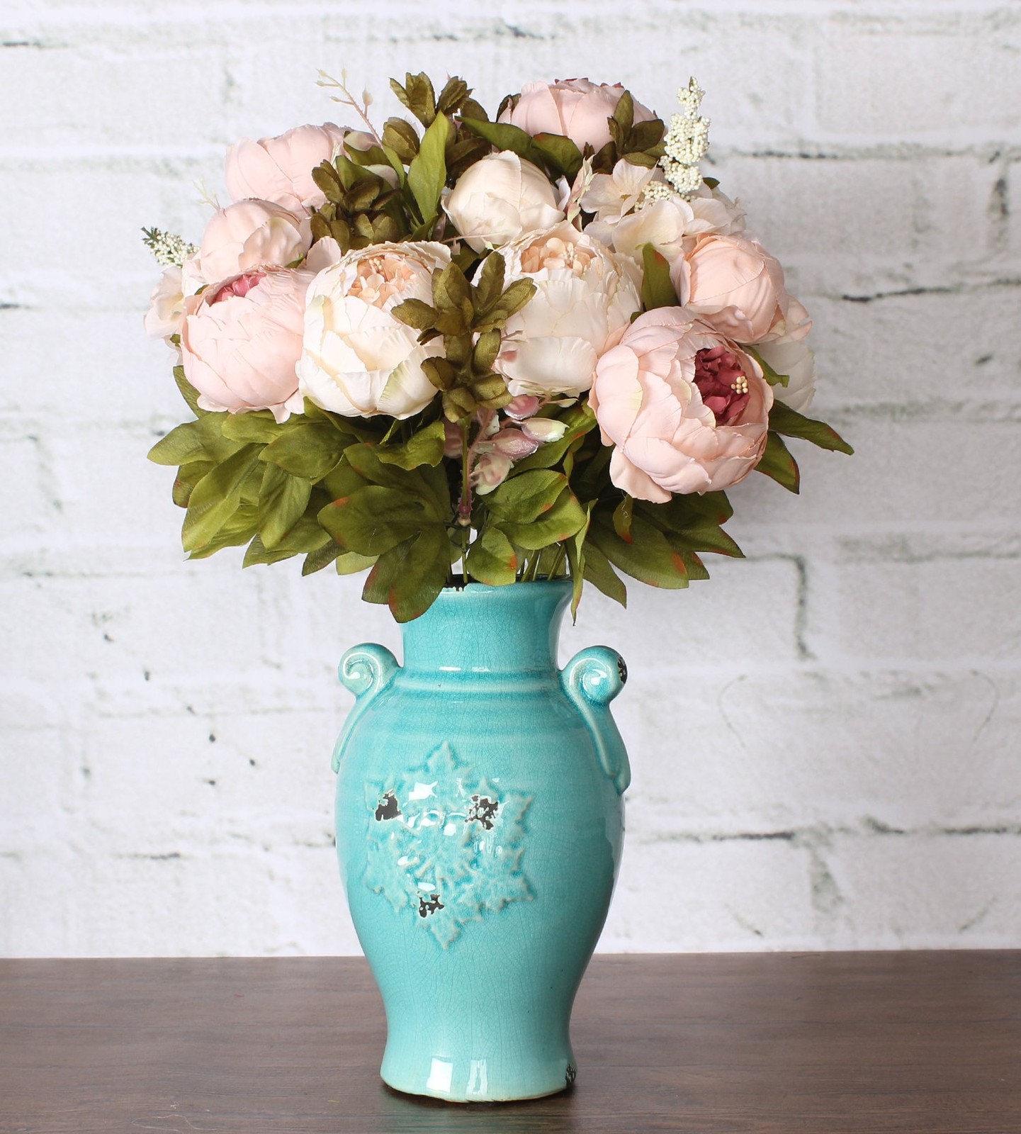 Artificial Peony Silk Flowers Wedding Bouquet Home Decor Blush Pink 13 Stems