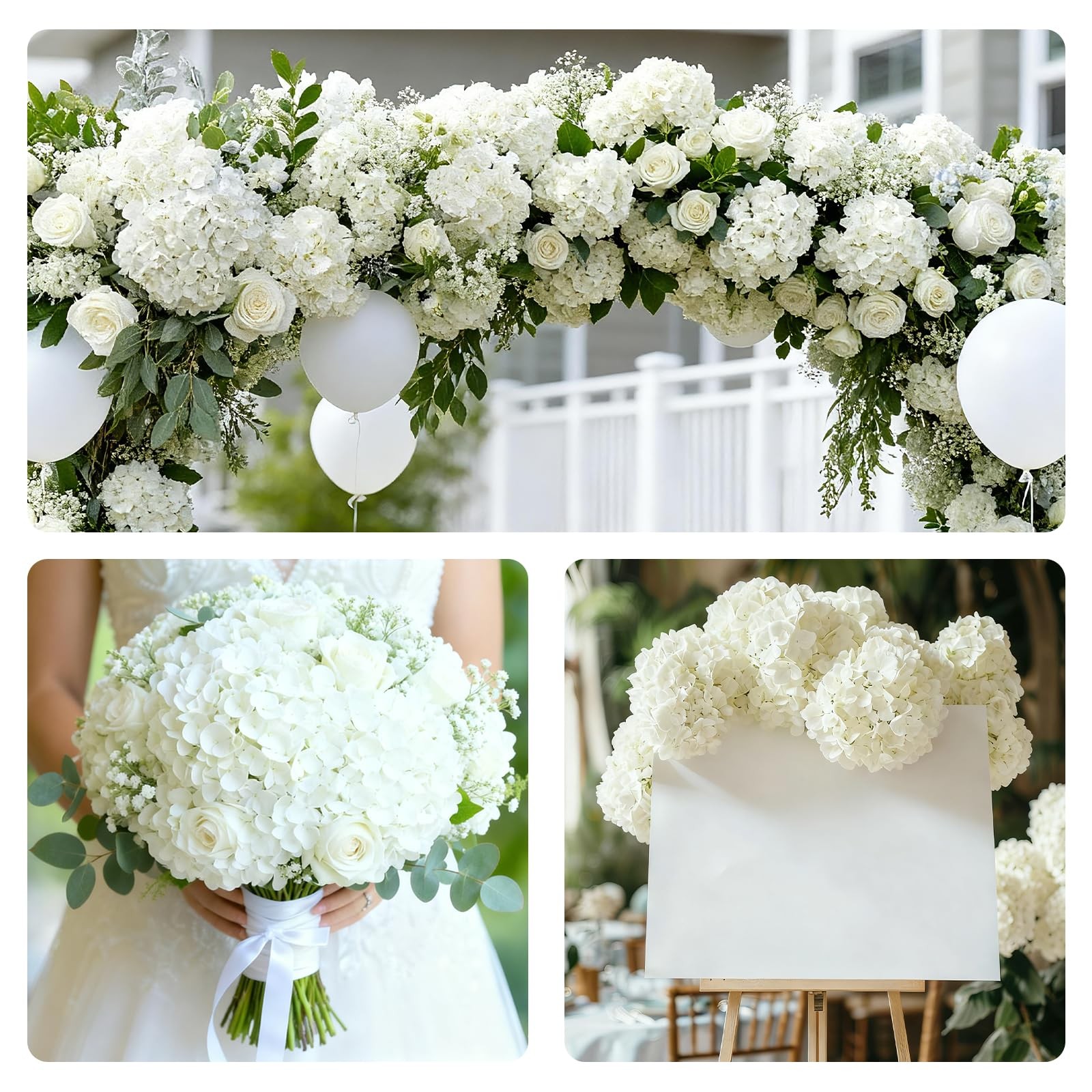 4 Pcs Artificial Hydrangea Silk Flowers with Stems, 19.7″ White Faux Hydrange…