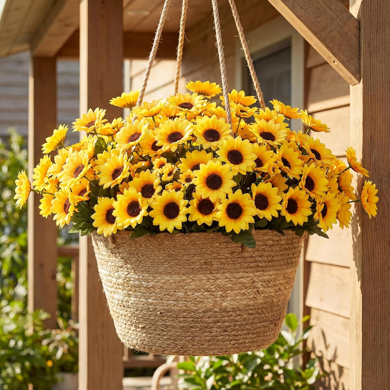 24 Bundles Yellow Sunflower Faux Mums – UV Resistant Outdoor Decor Bulk
