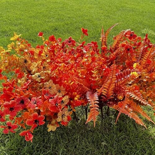 10 Bundles Artificial Fall Flowers for Outdoors 10 Pcs Fall Color Combinations