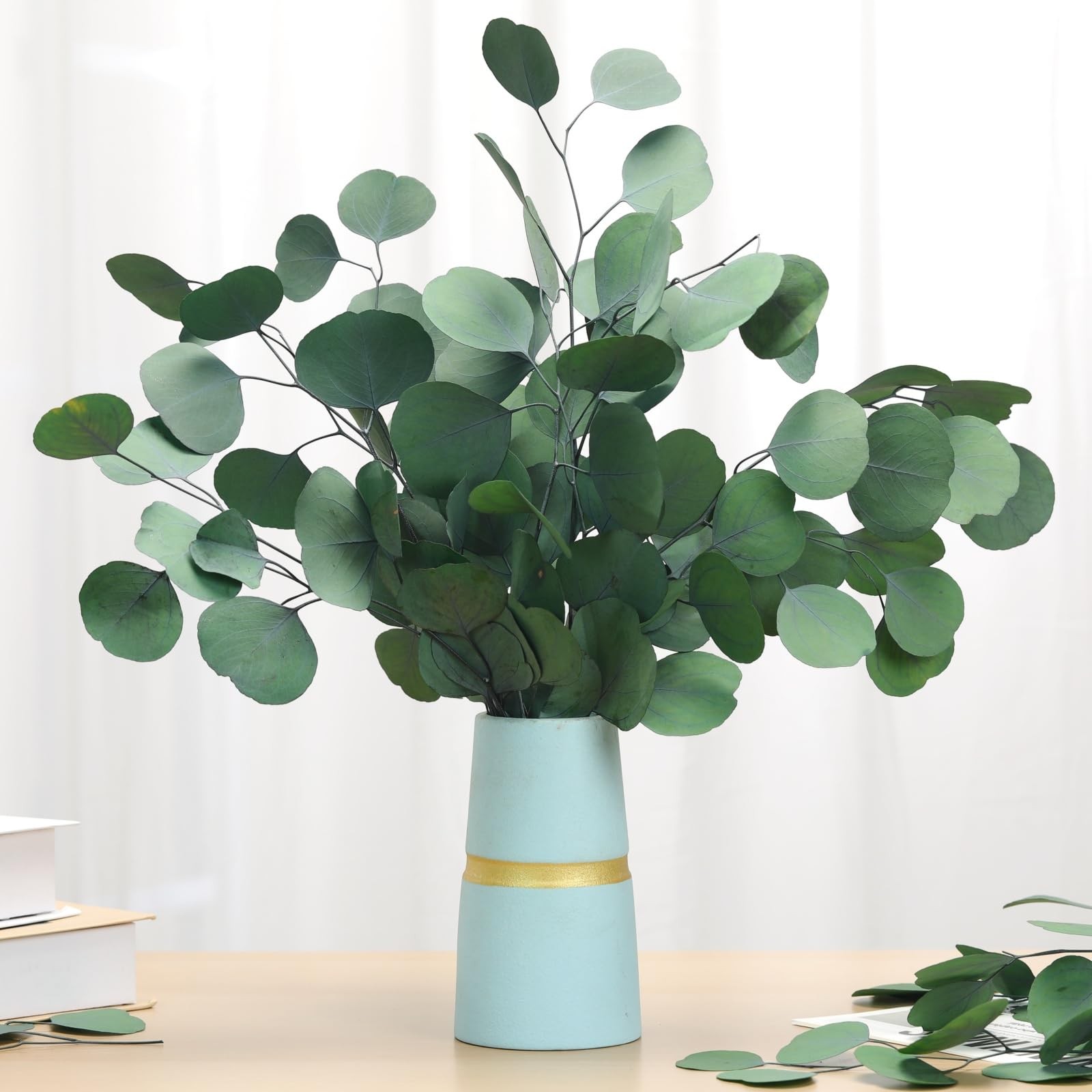 Preserved Dried Eucalyptus Stems, Green Eucalyptus Leaves, 4-10 Pcs Silver Do…