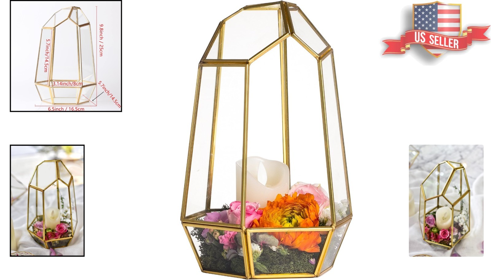 Artisan Gold Geometric Glass Terrarium – Irregular Succulent Planter 6.5×5.7 in