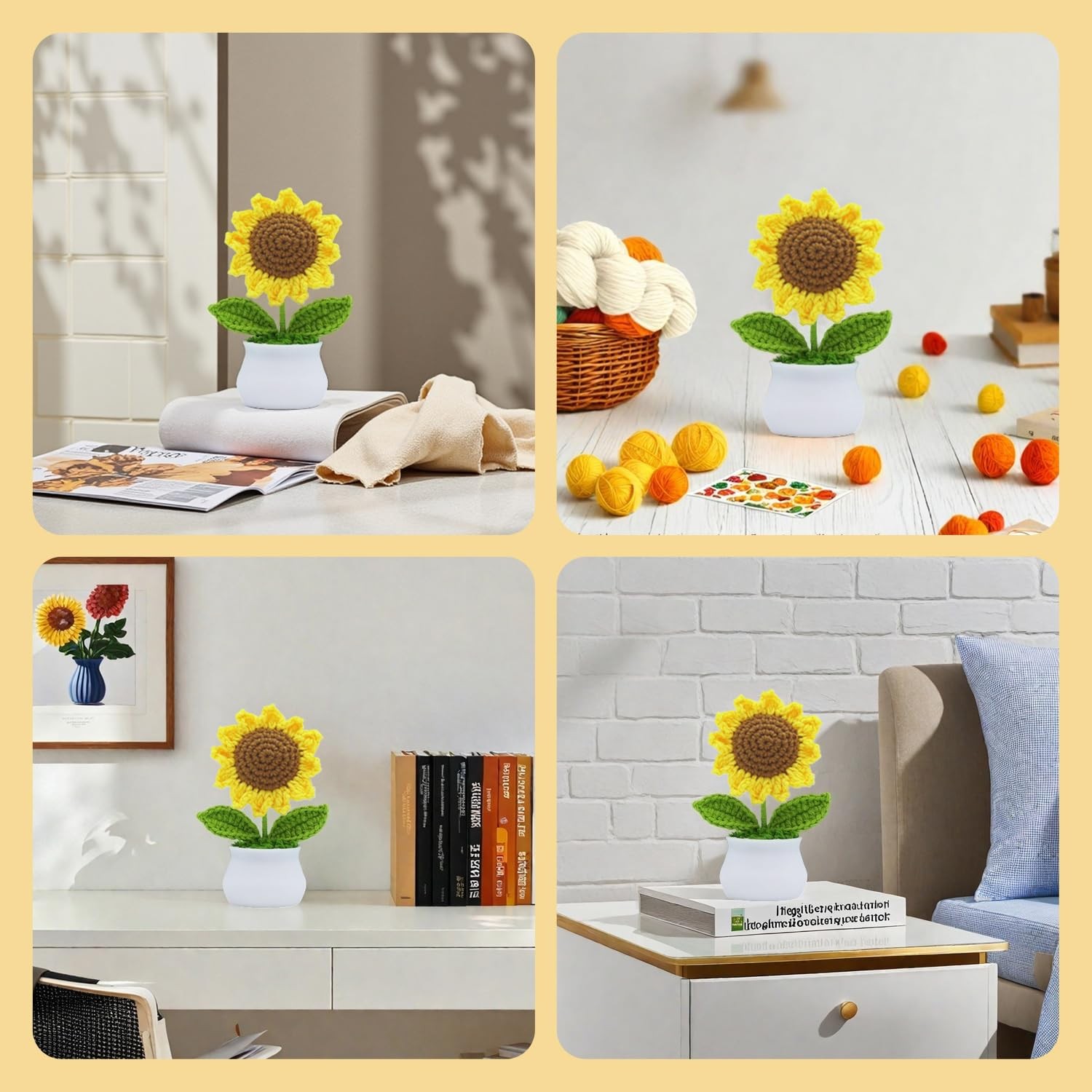 Crochet Flowers Artificial Sunflower for Office Desk, Car Dashboard Decor, Ha…