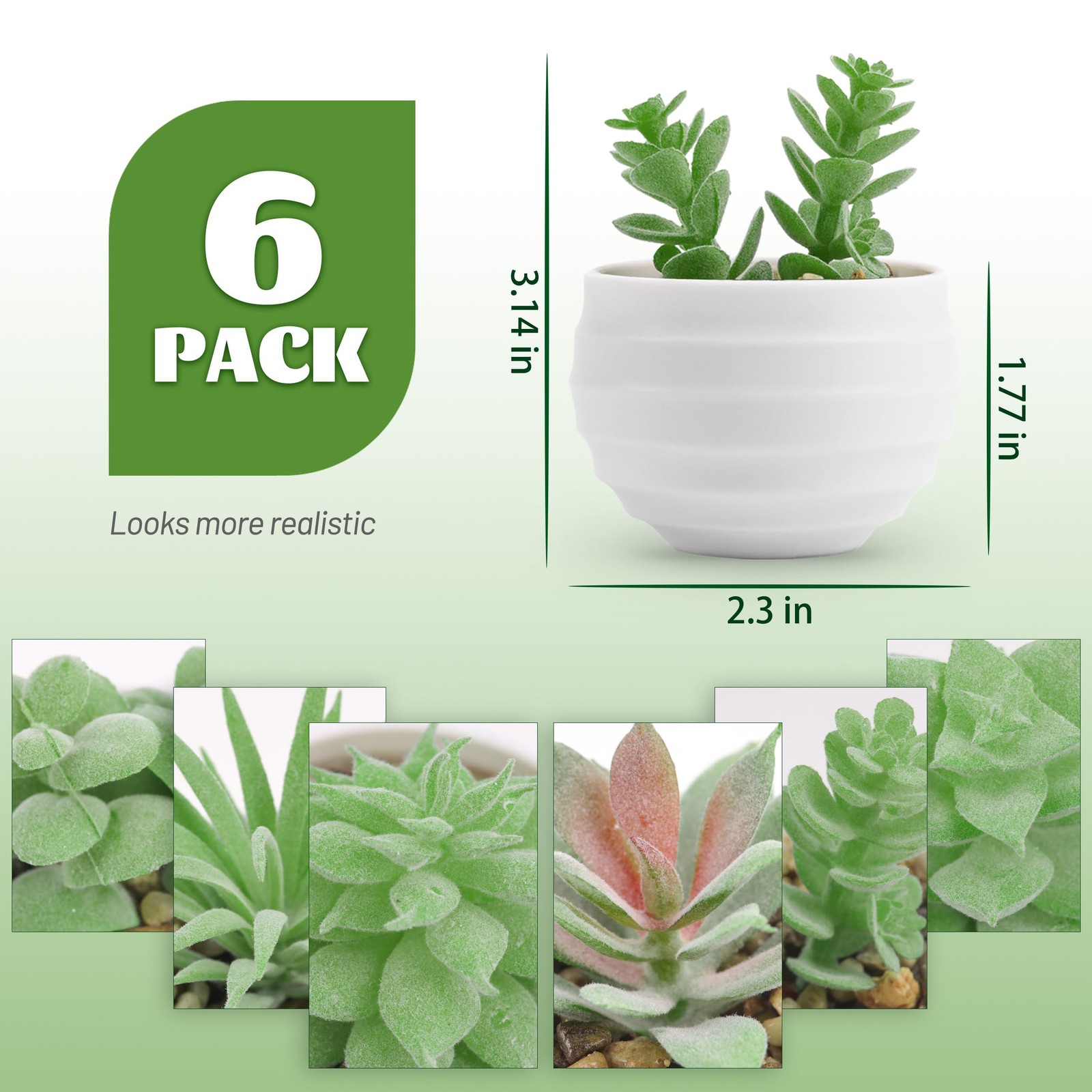 Der Rose Set of 6 Succulents Plants Artificial in Pots Small Fake Plants for