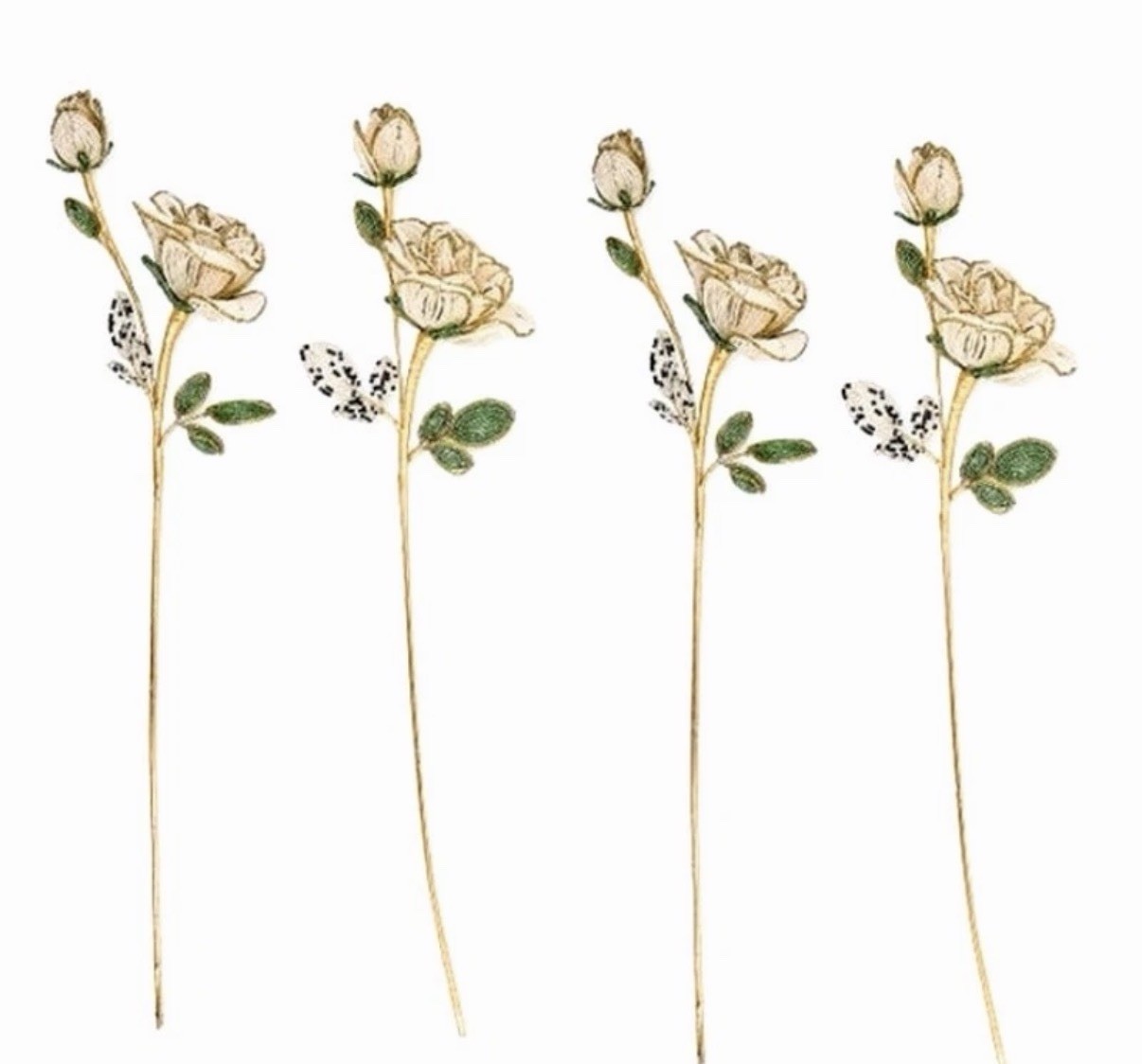 New Mackenzie Childs White Beaded Rose Bundle 4 Stems 35518
