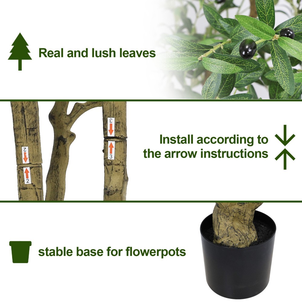 8FT Tall Artificial Olive Tree Large Faux Potted Plant Natural Trunk Lifelike