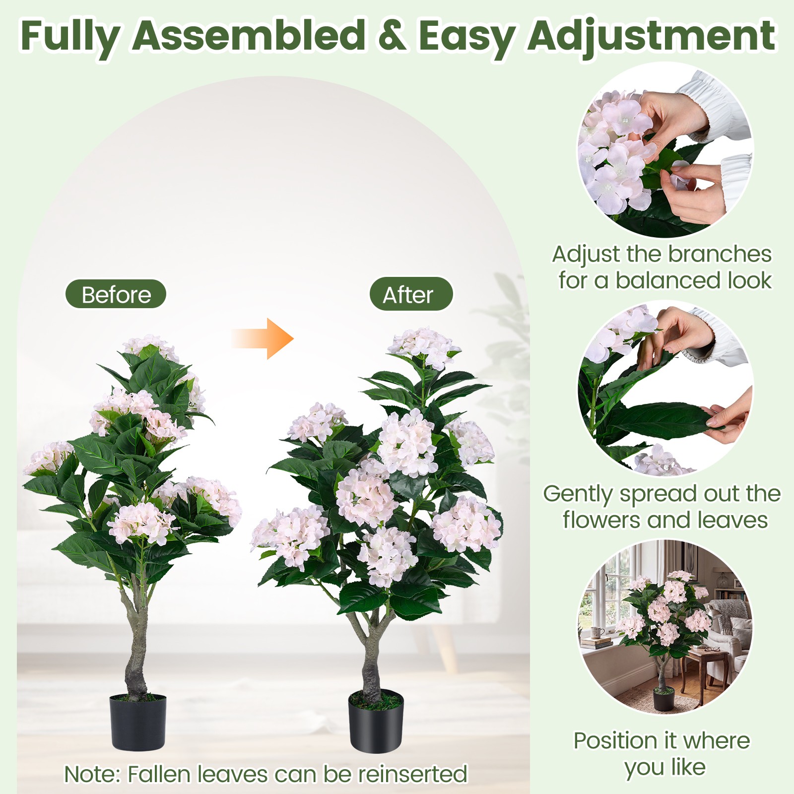 2-Pack Artificial Hydrangea Tree, 43.5″ Faux Flower Plants with 11 Blooms&Trunk