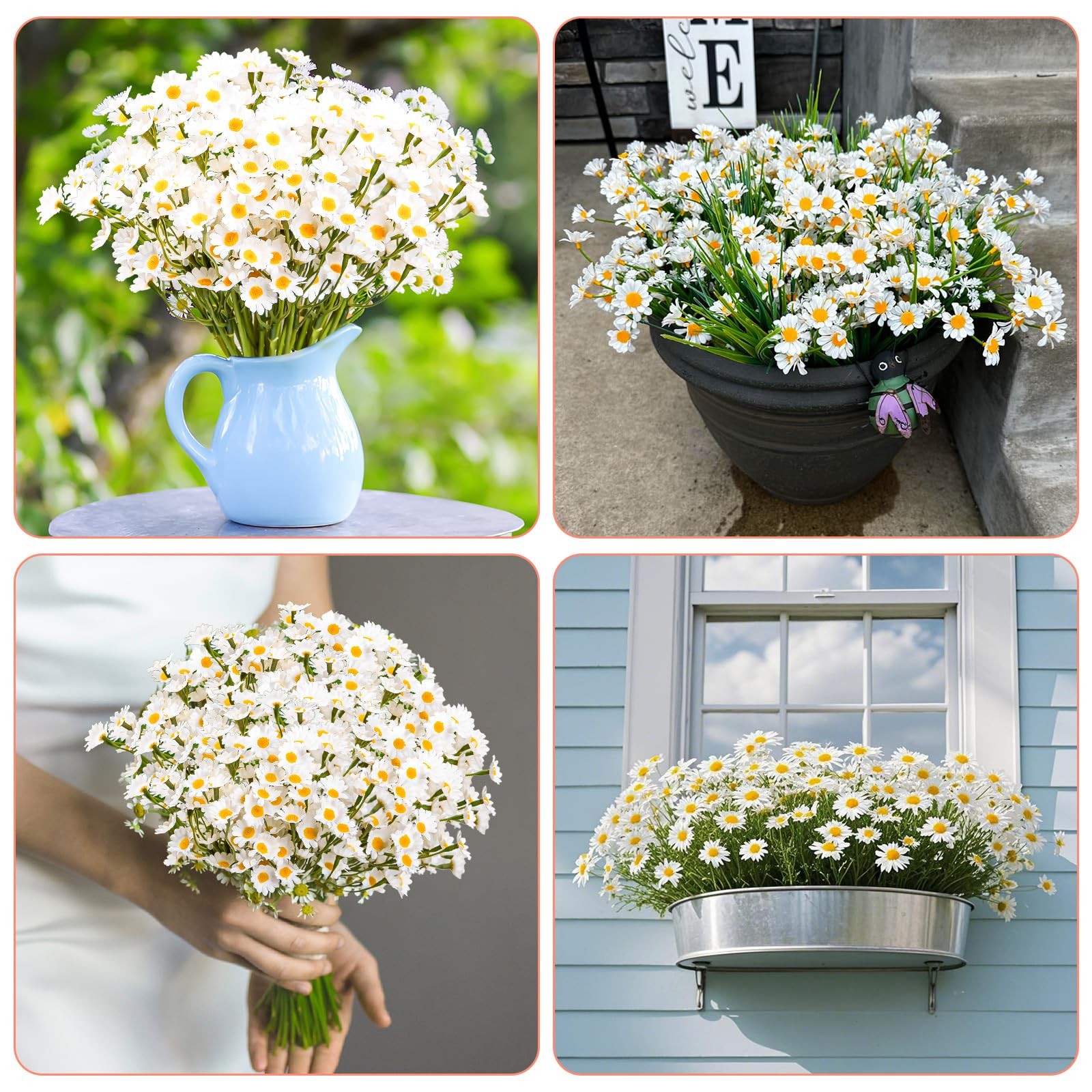18 PCS Artificial White Daisy Flowers 3 Bundles 10 Inch Small Fake Daisies