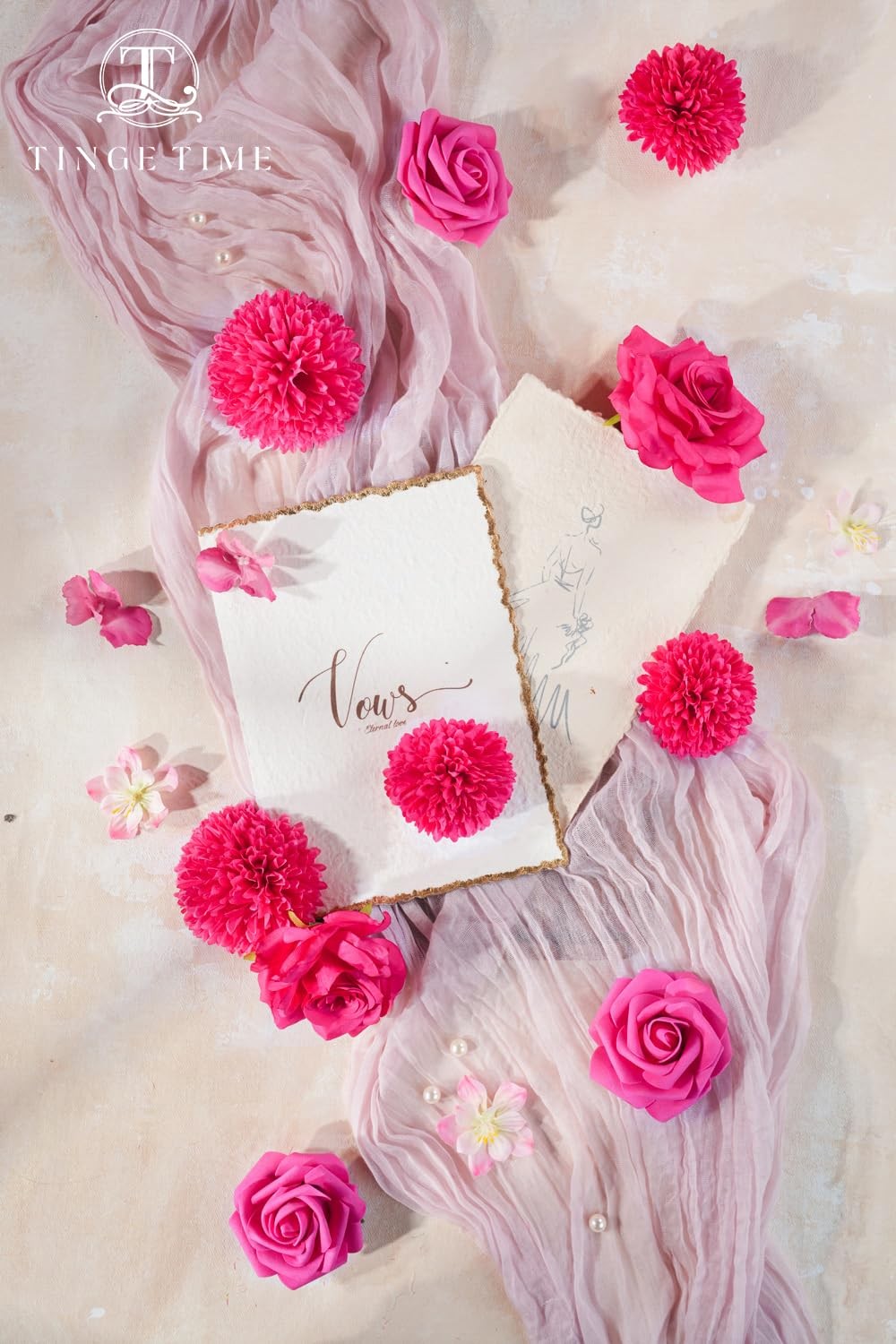 Rose Artificial Flowers Combo, 23pcs Hot Pink Gradient Fake Flowers Chrysanth…
