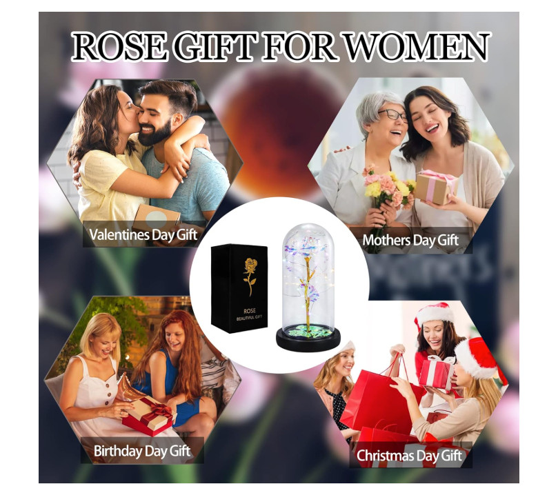 Mother’s Day Mom Gifts Rose Flowers in Glass Dome Gifts for Mom Wife Grandma Her