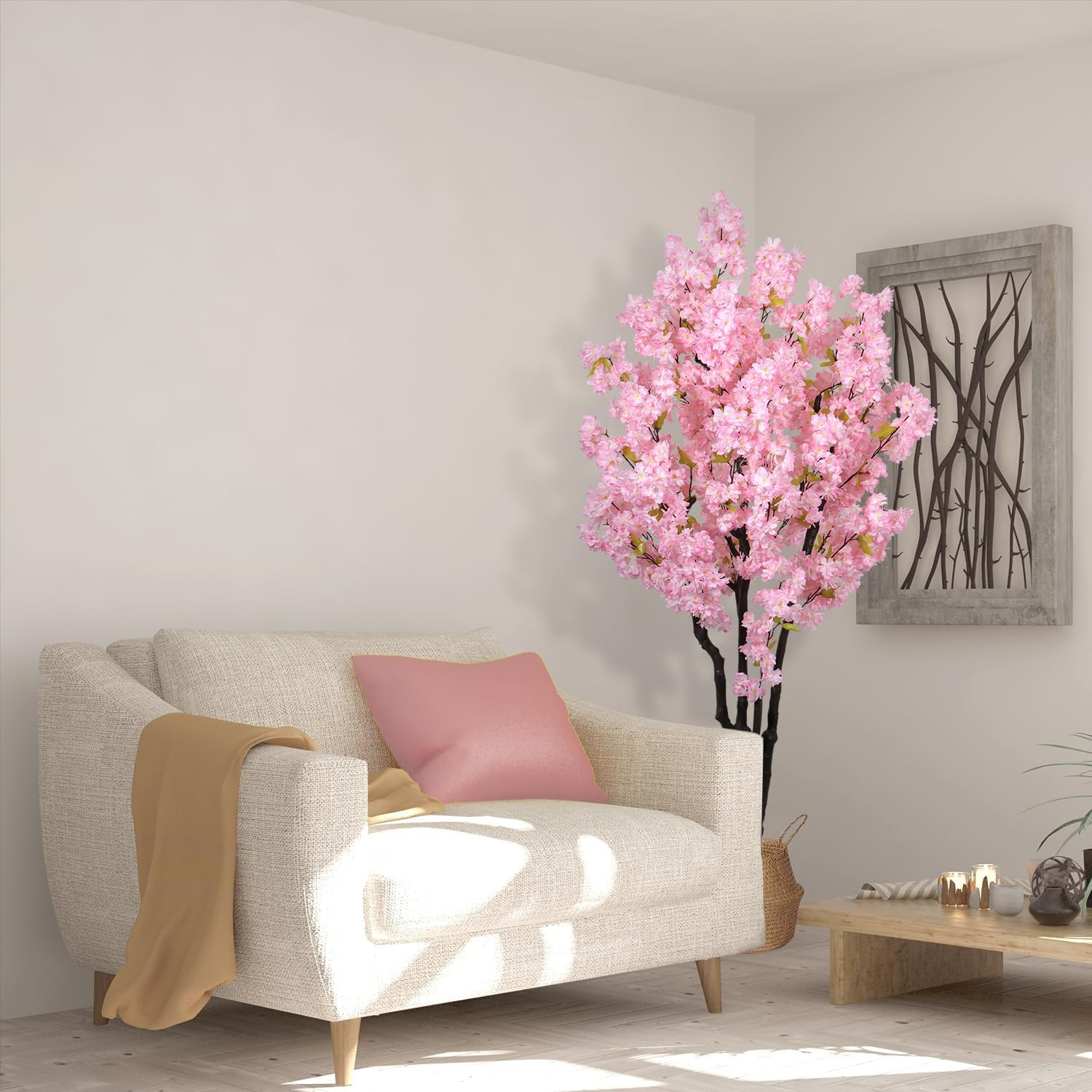 6Ft Tall Cherry Blossom Artificial Tree, Handmade Light Pink Cherry Tree, Fake F
