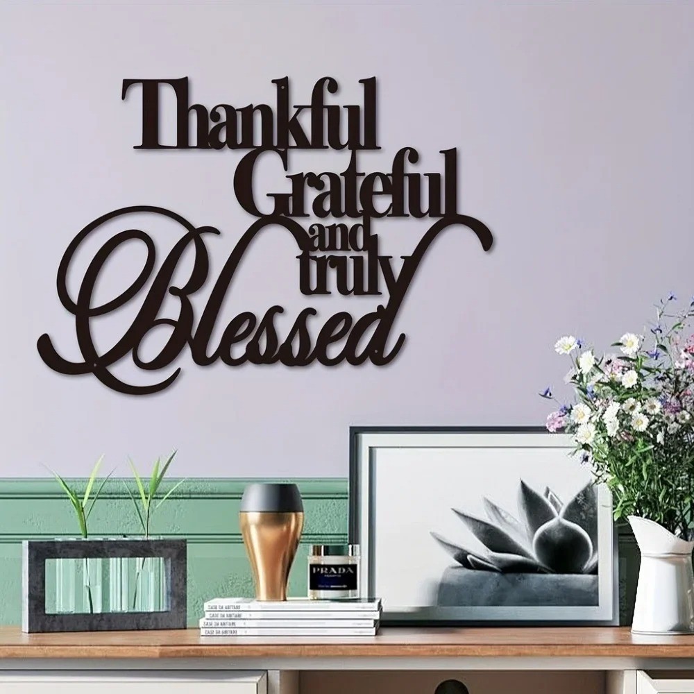 Thankful Grateful Blessed Metal Wall Sign – Iron Art Hanging Home Decor Gift