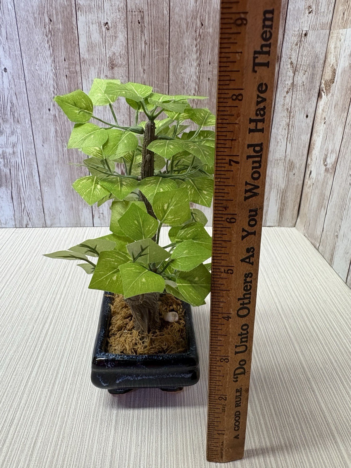 Artificial Bonsai Tree 8” Faux Plant In Vintage Blue 4×3 Pot FREE SHIPPING