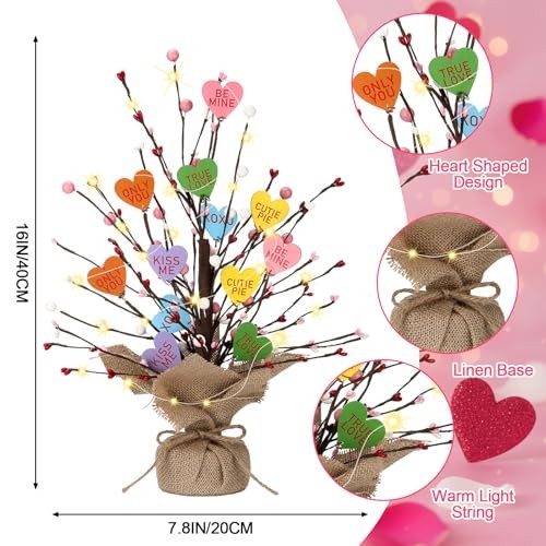 Lighted Valentine’s Day Heart Candy Conversation Tree Tabletop Decorations