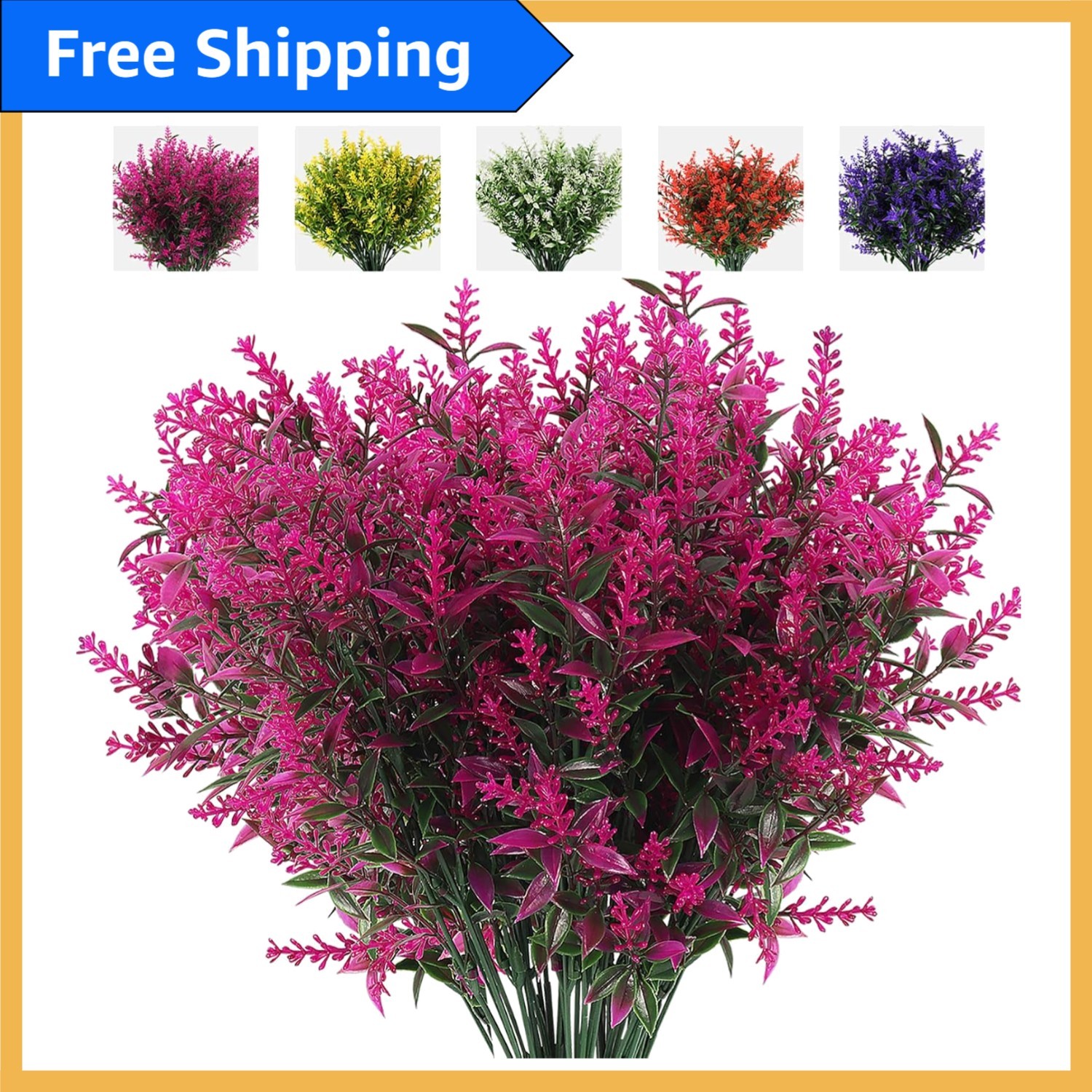 Charming 8 Bundles Fuchsia Artificial Lavender Plants for Indoor and Outdoor Use
