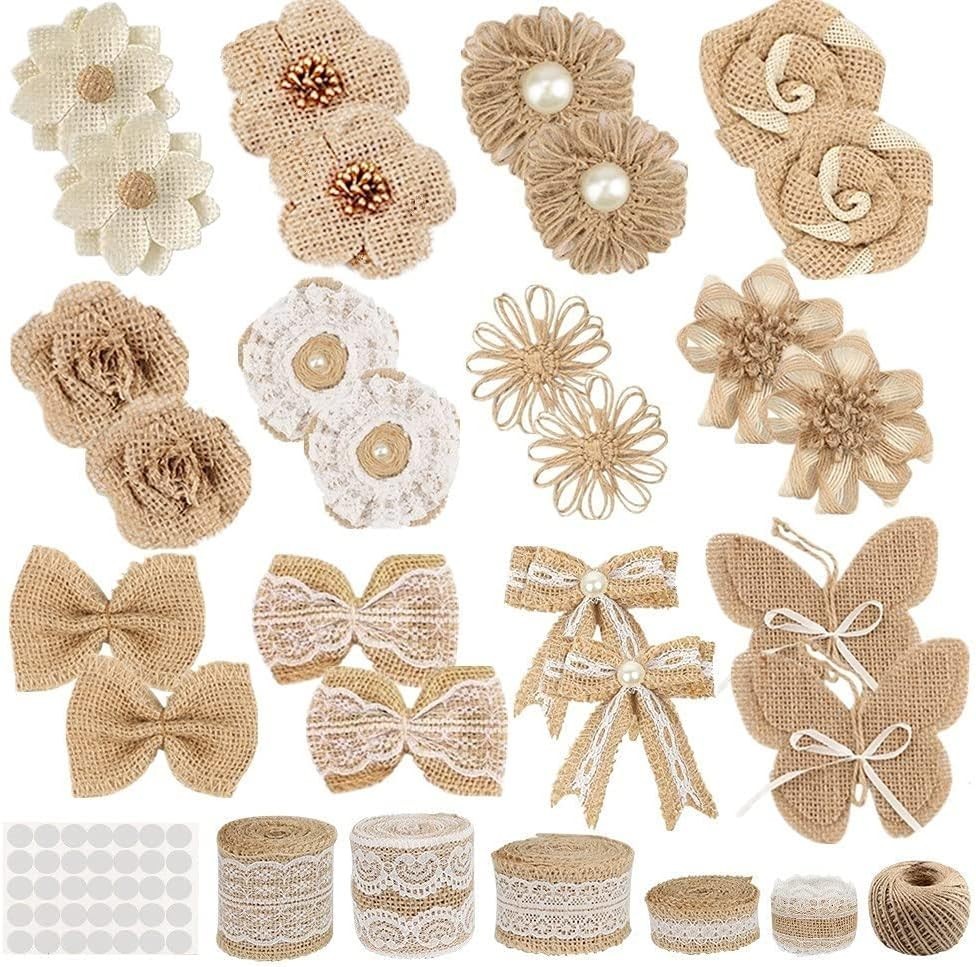 30PCS Rustic Burlap Flowers Set: Perfect for Weddings & DIY Crafts Elegance