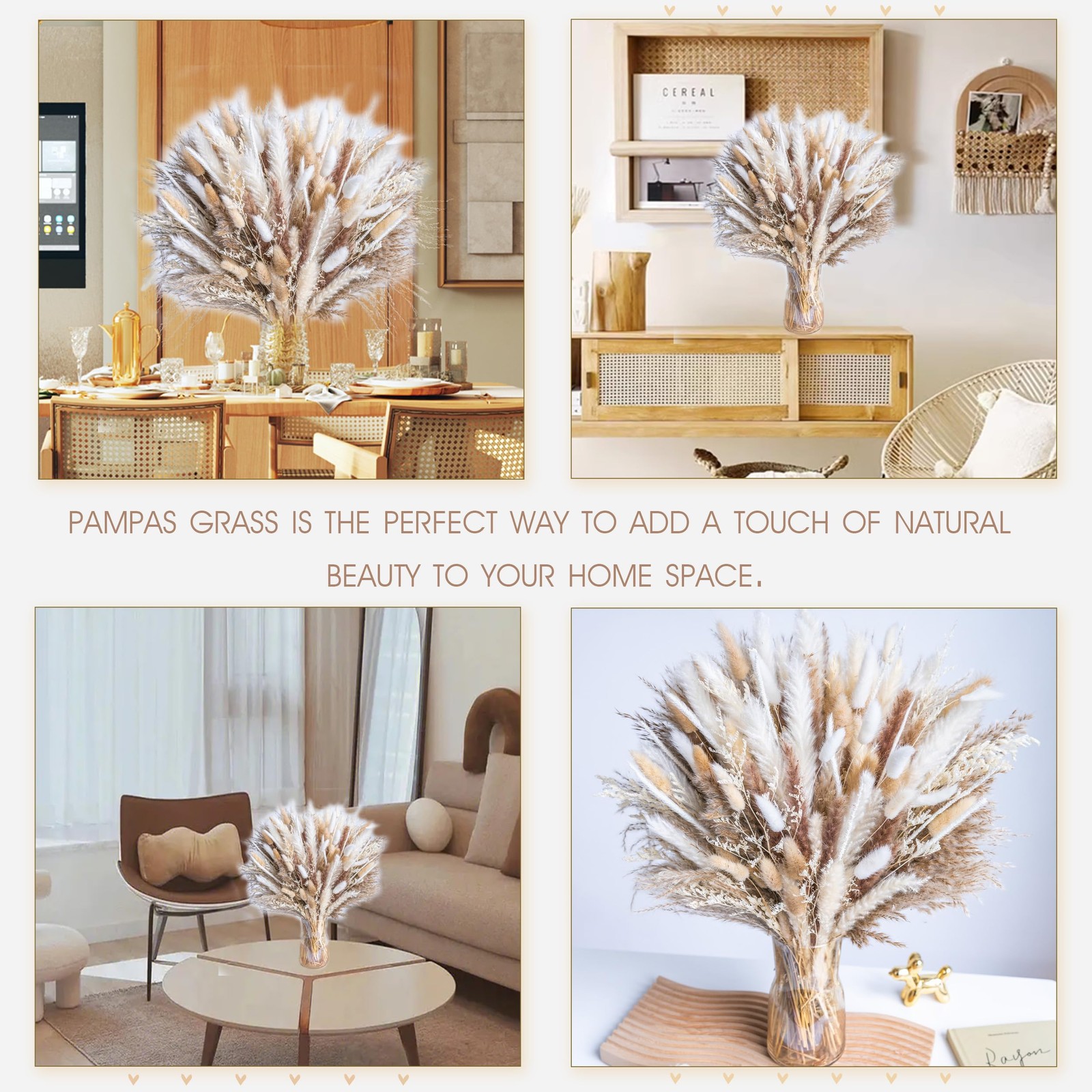 220PCS Natural Dried Pampas Grass Boho Home Decor Bouquet Phragmites Dried Fl…