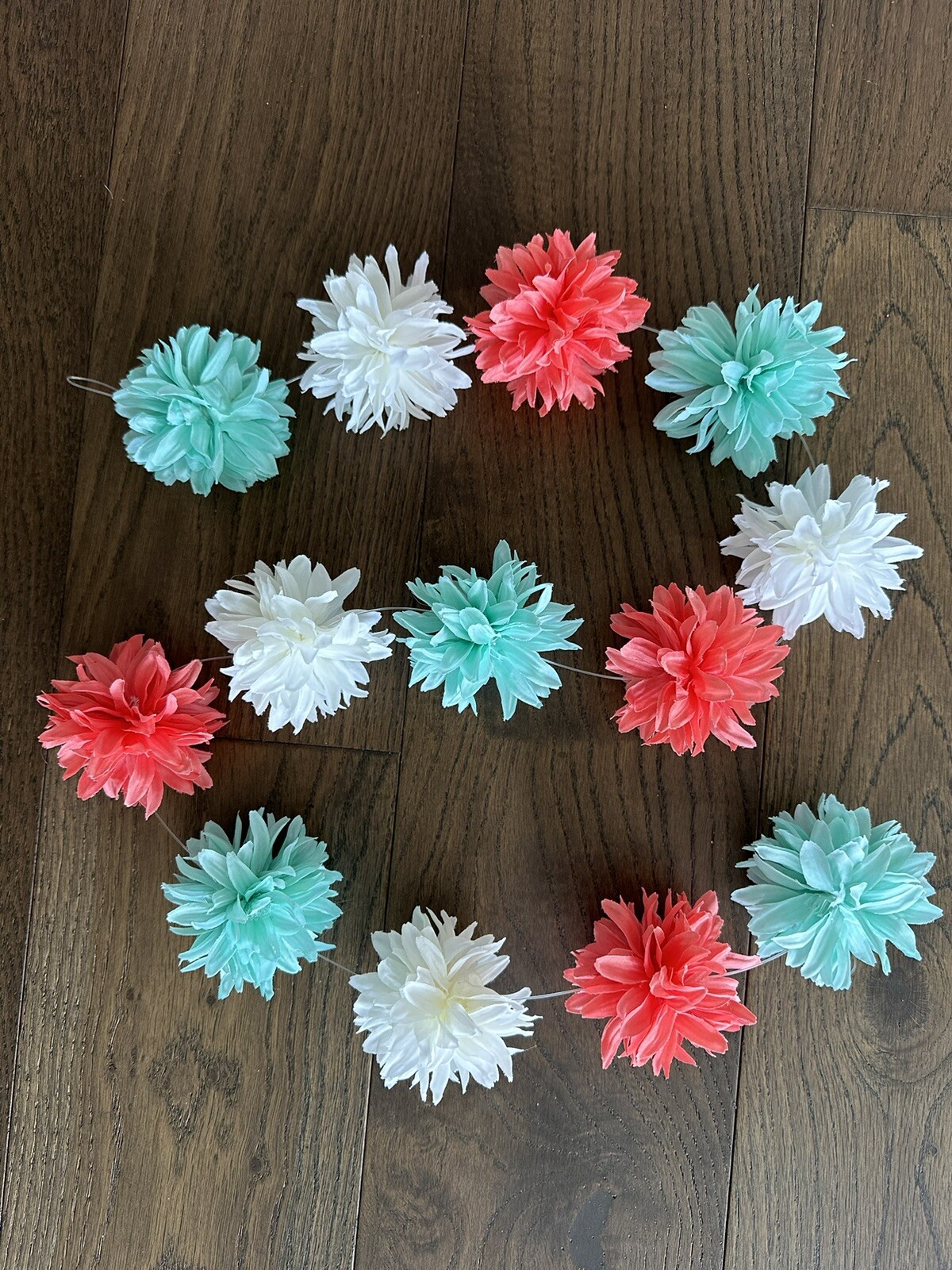 Coral Mint White GARLAND string 44″ Hobby Lobby puff flower bedroom peach teal