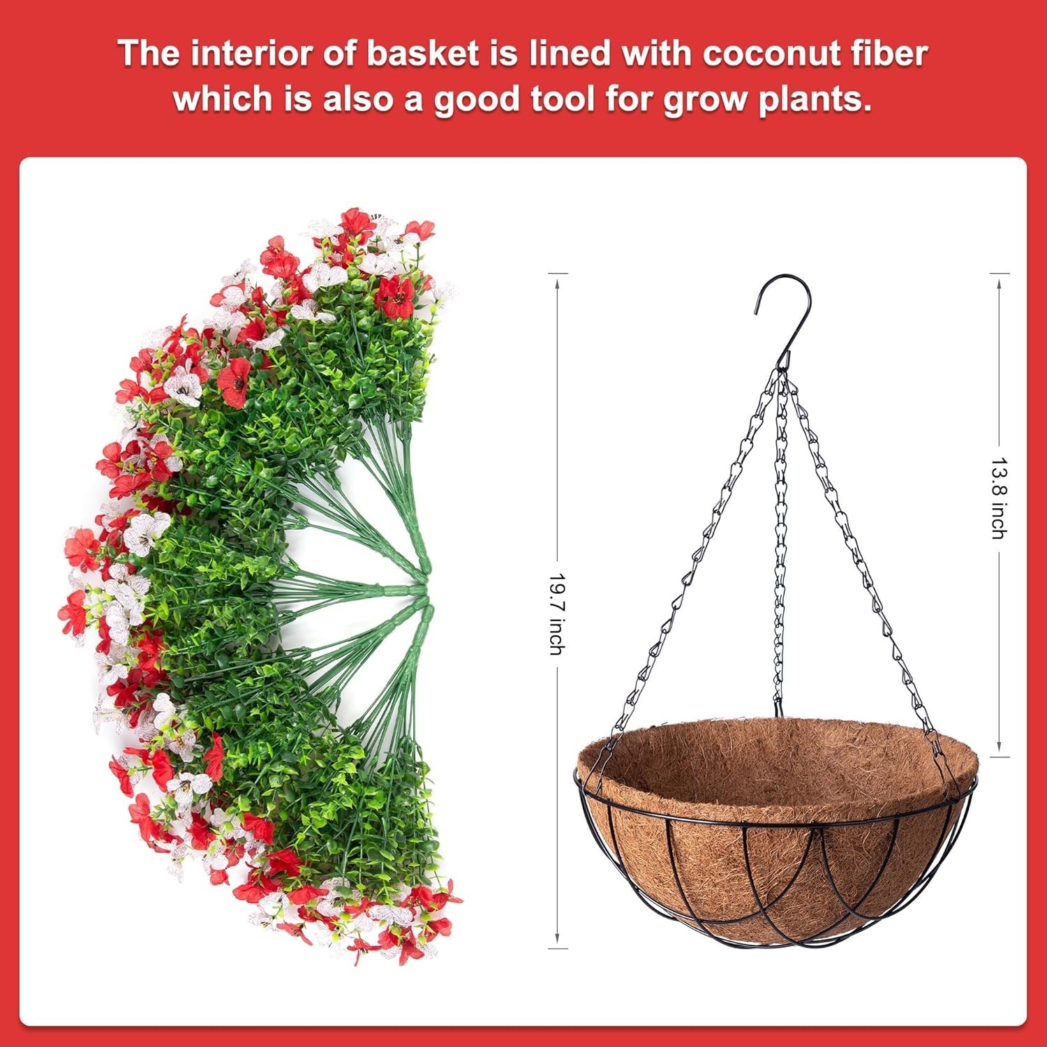 Artificial Silk Flowers Hanging Baskets Outdoors Indoors,Daisy Red and White