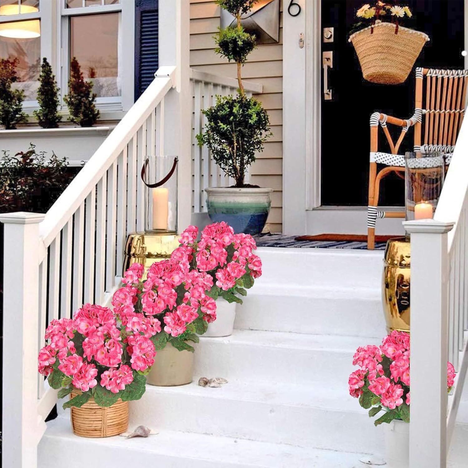 Stunning Geranium Pink Faux Floral Bush Set – Perfect for Weddings & Home Decor