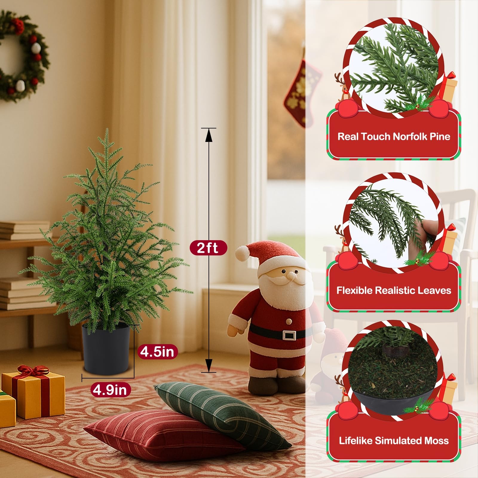 2 Pack 24″ Artificial Norfolk Pine Potted Trees – Realistic Faux Christmas Gr…