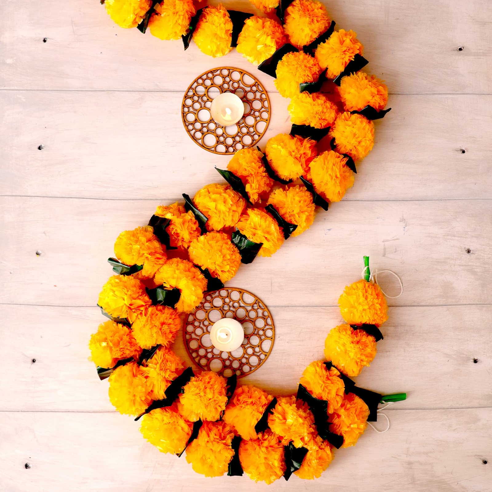 5 Pcs Golden Yellow Orange Marigold Flower Garland 4.5 Feet Indian Decor