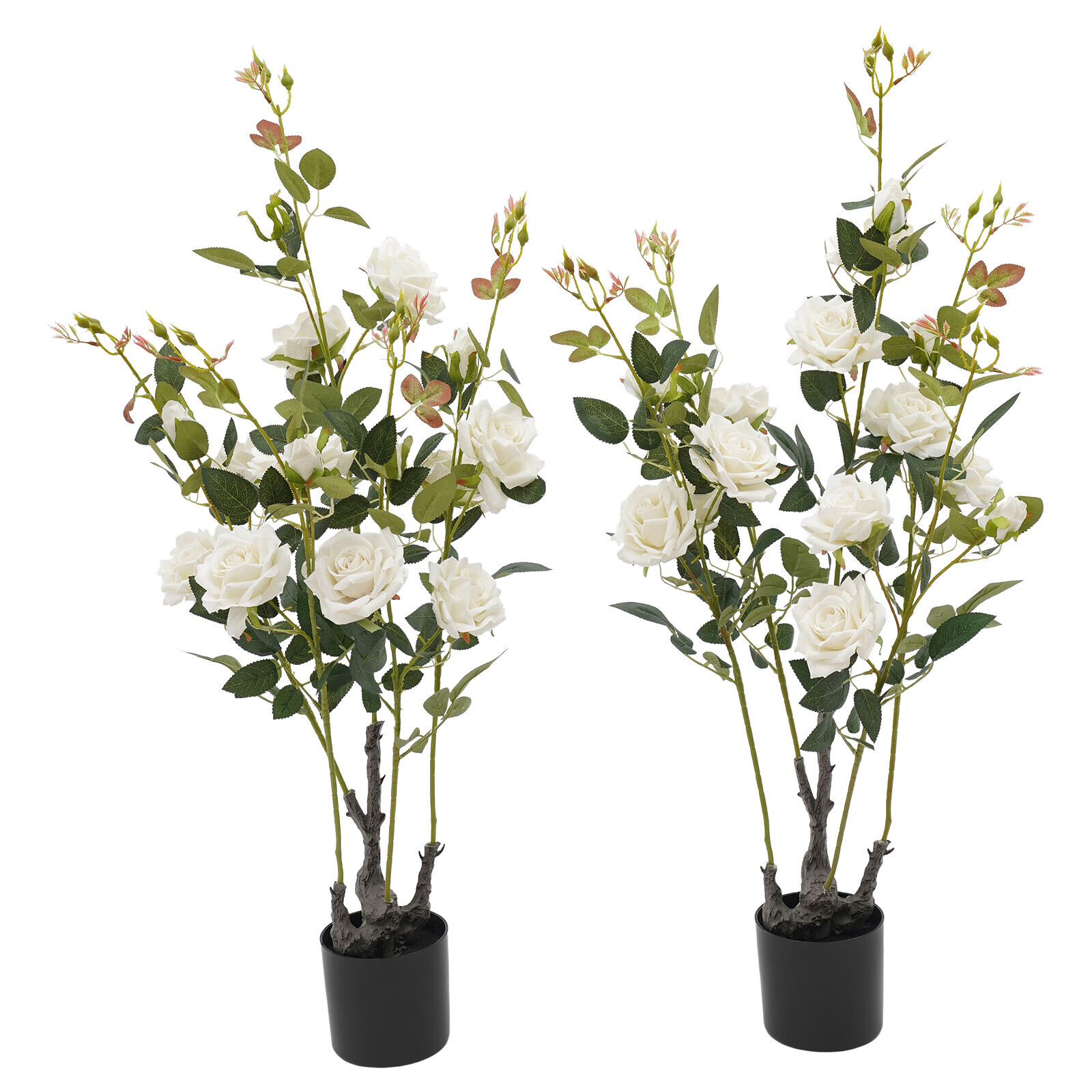 2 Pack 35.4″ Artificial Rose Tree Faux Floral Trees Artificial Flower Plant US！