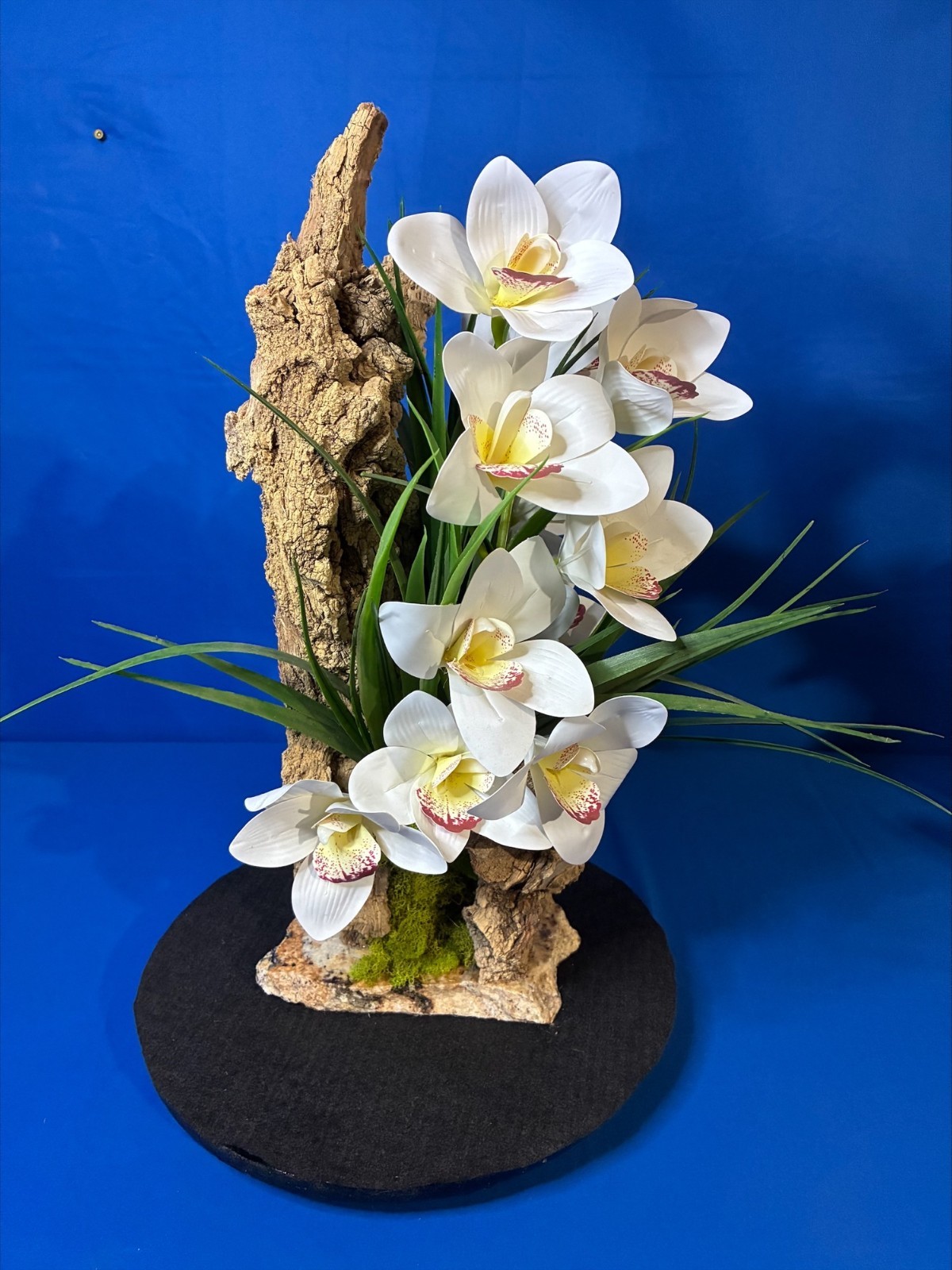 Orchid Artificial Plant Home Arrangement Marble Base Natural Bark Handmade