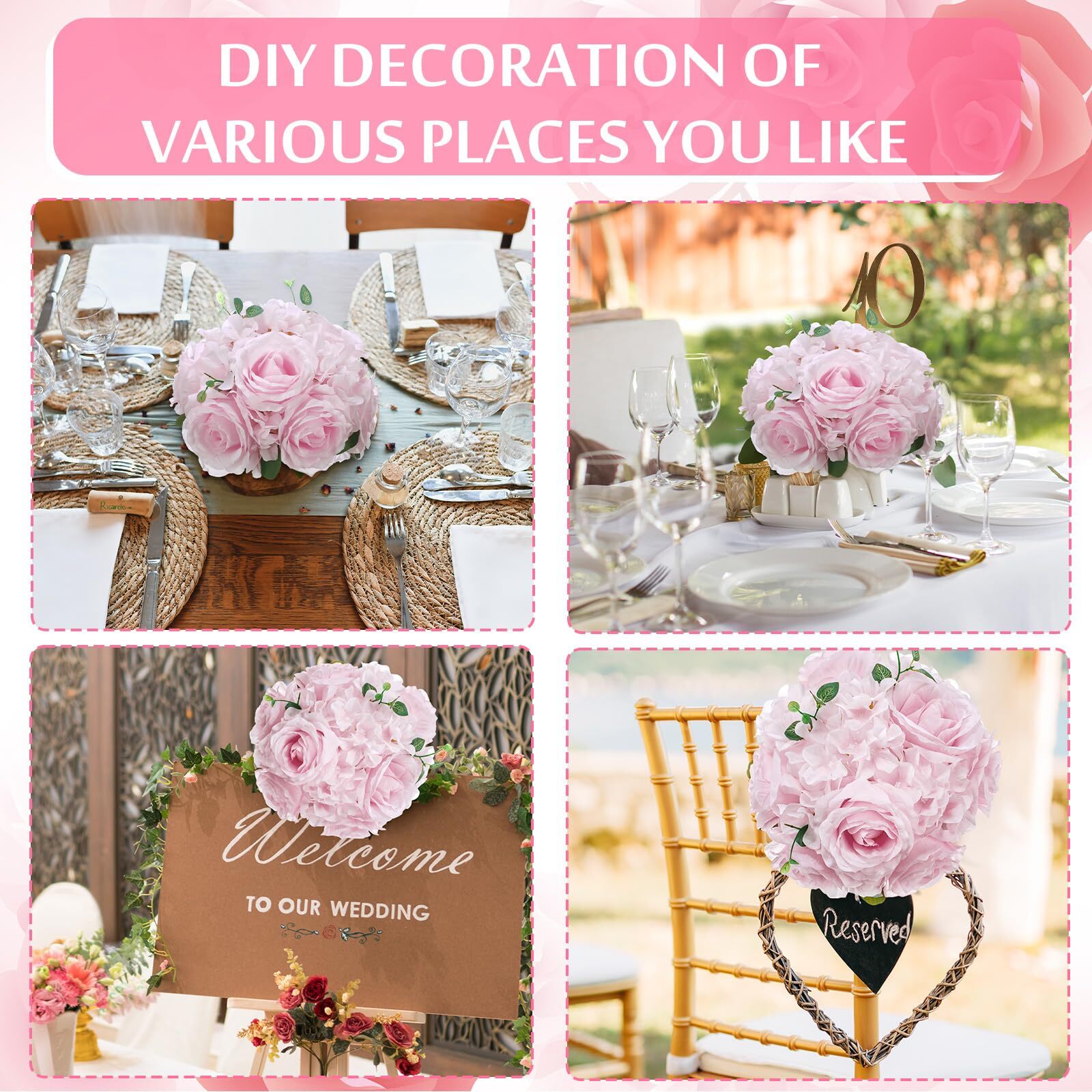 2 Pcs Flower Ball Centerpieces for Table Flower Ball Arrangement Bouquet Fake…