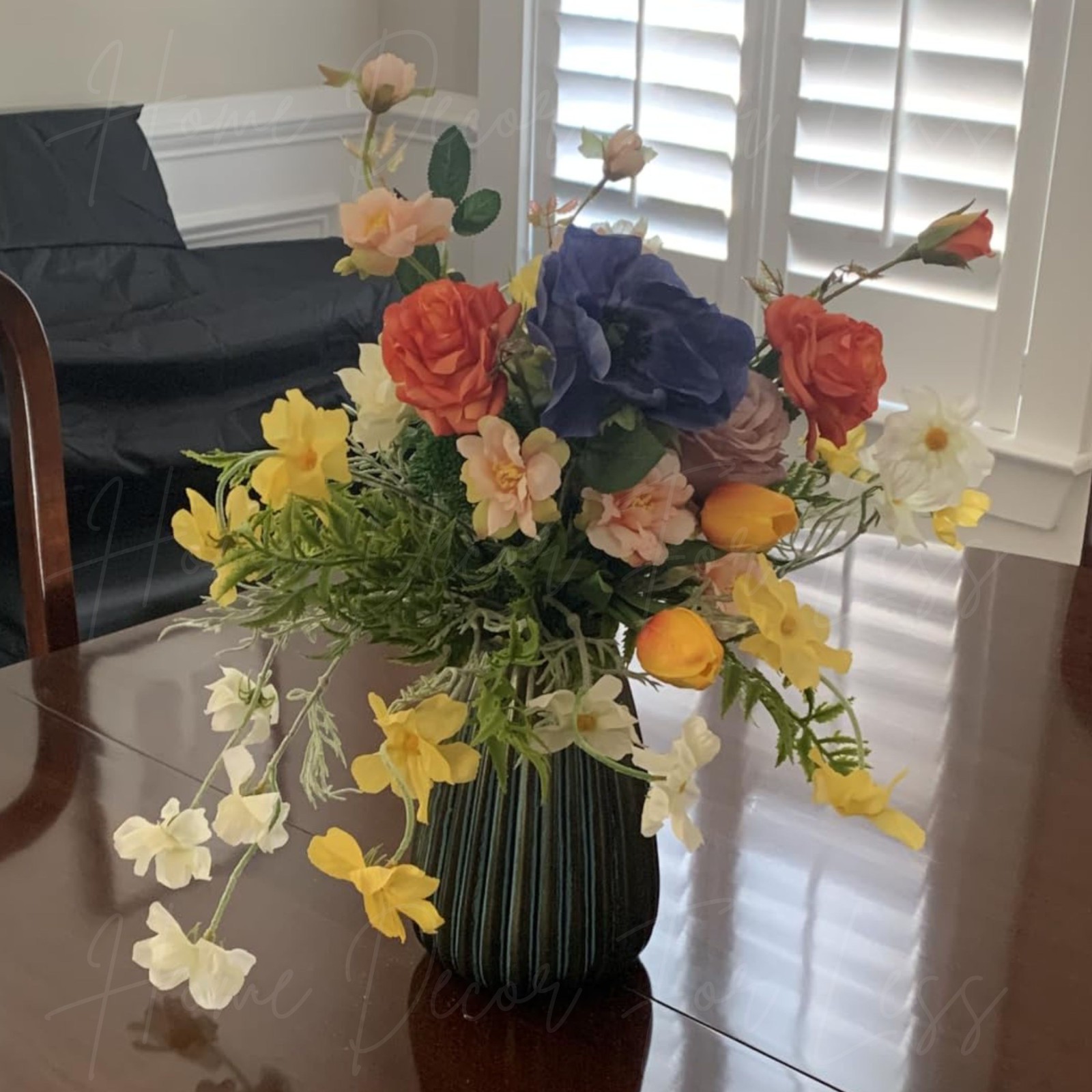 Artificial Spring Floral Flower Arrangement Ceramic Vase Centerpiece Home Decor